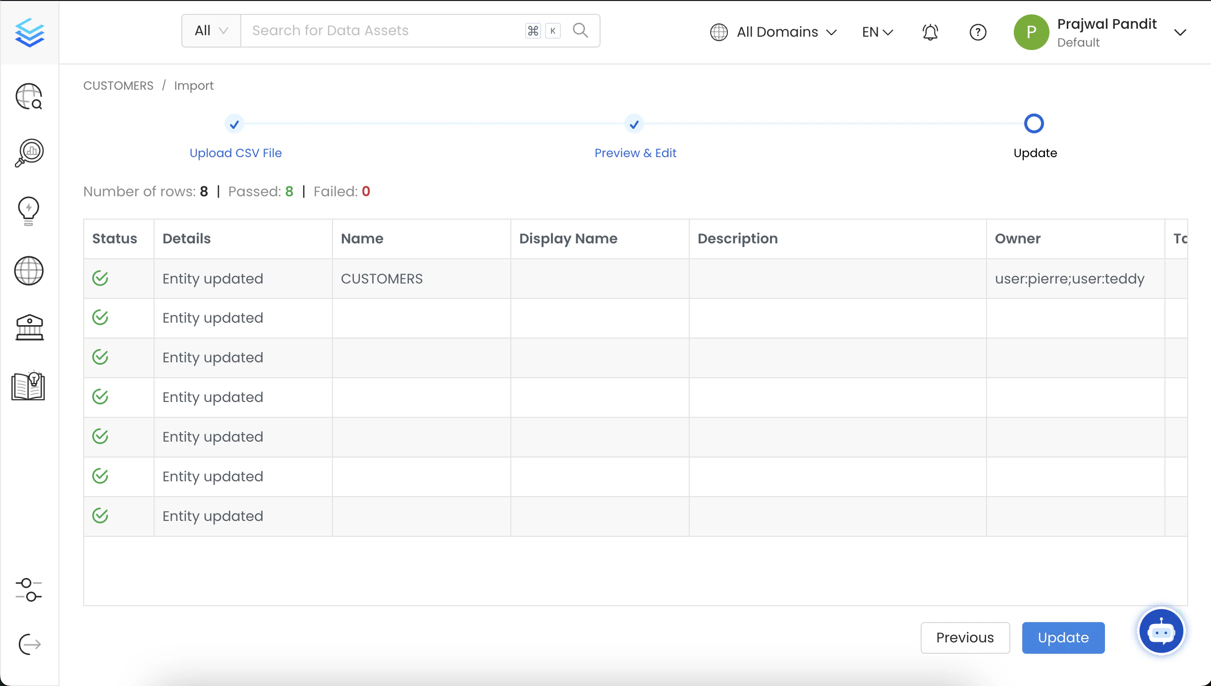 Validate the updated Data Assets