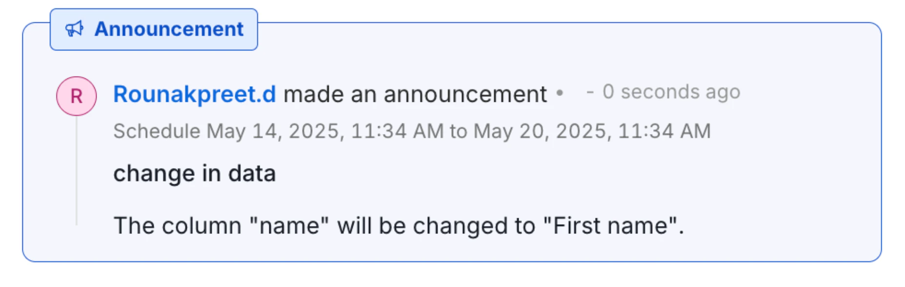 Details of an Announcement