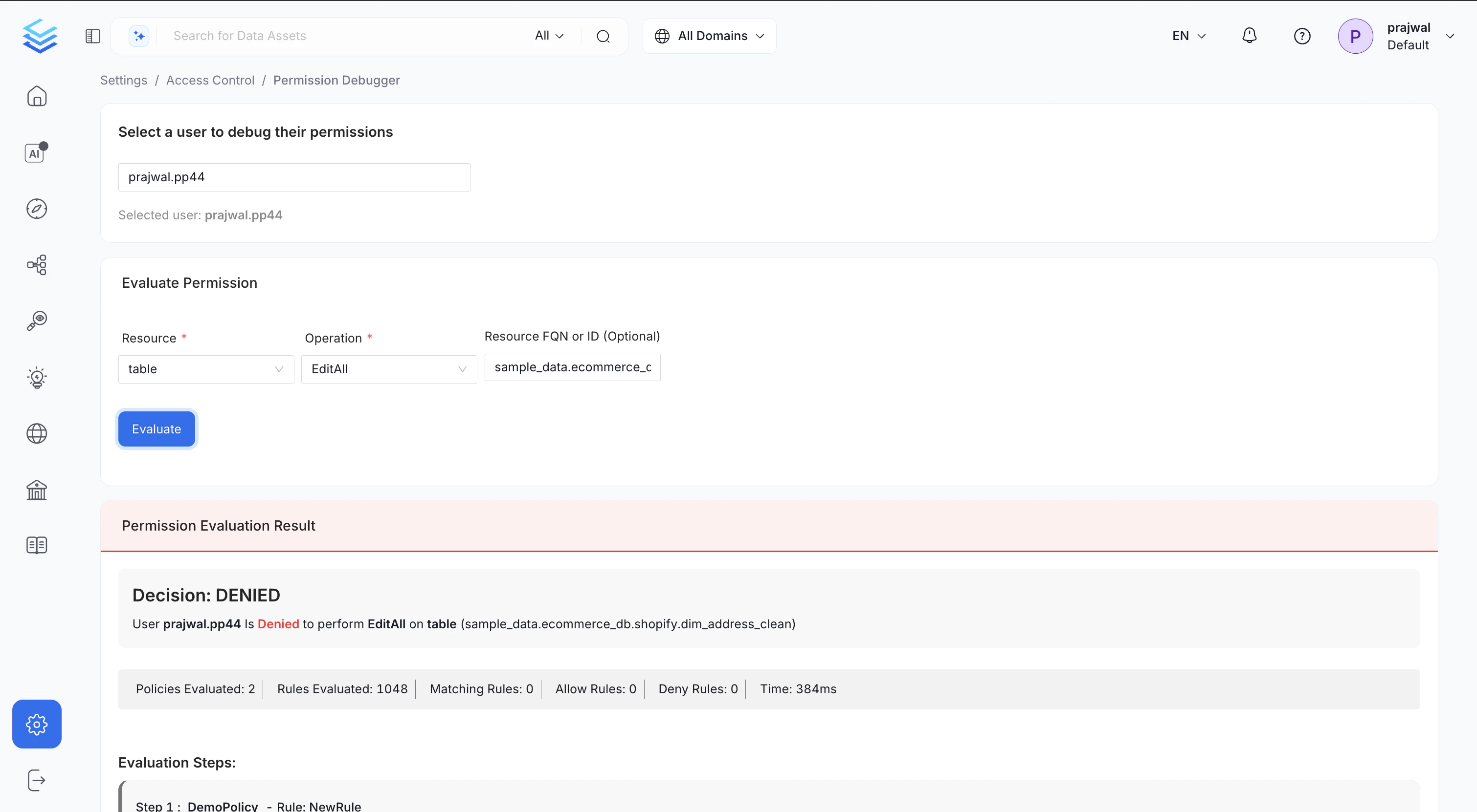 Permission Debugger Example: DENIED