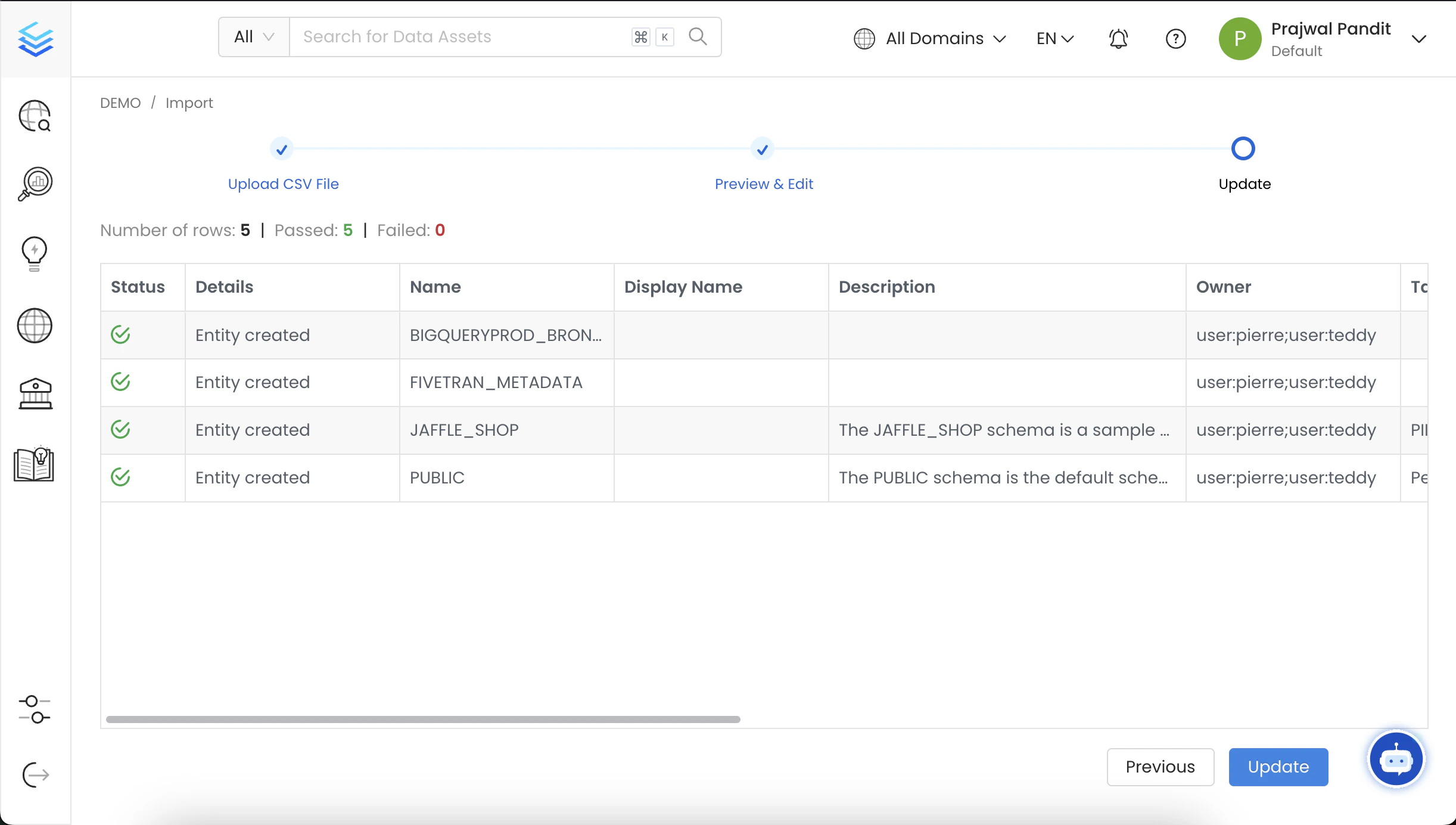 Validate the updated Data Assets