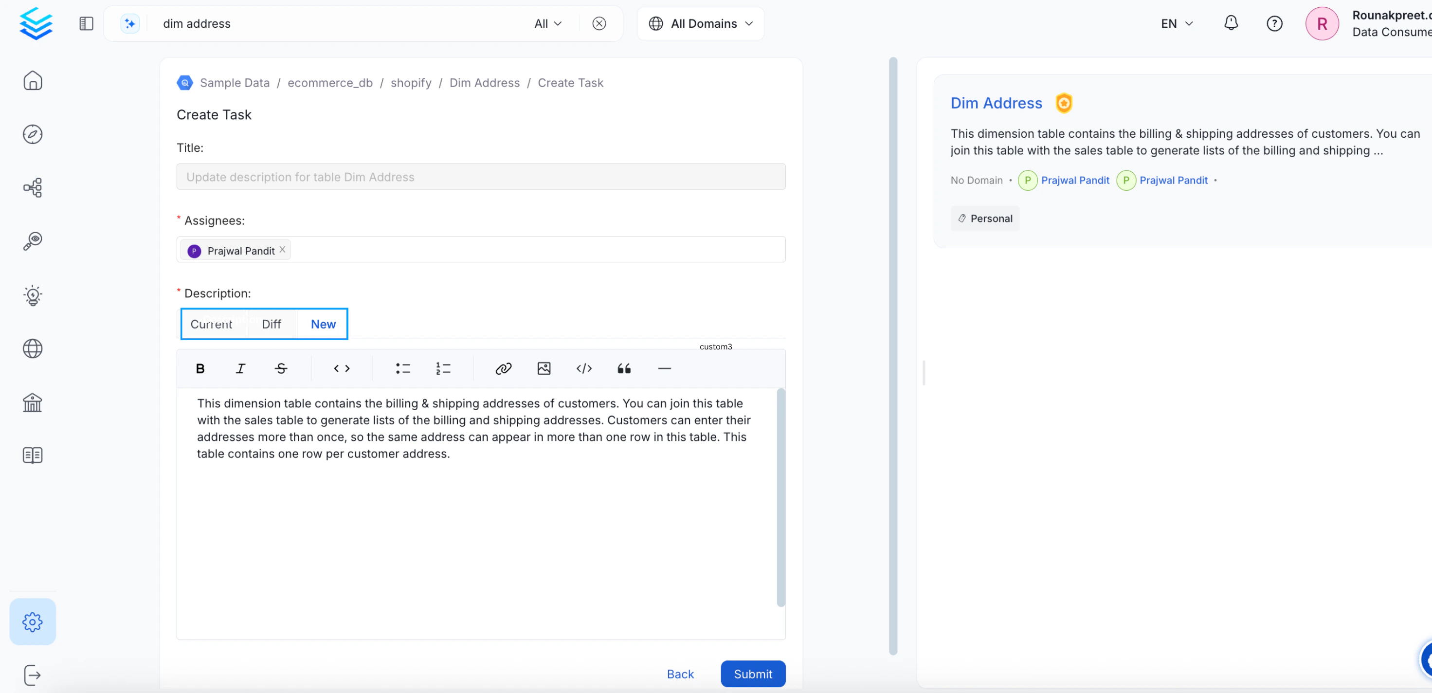 Create a Task for Data Asset Description