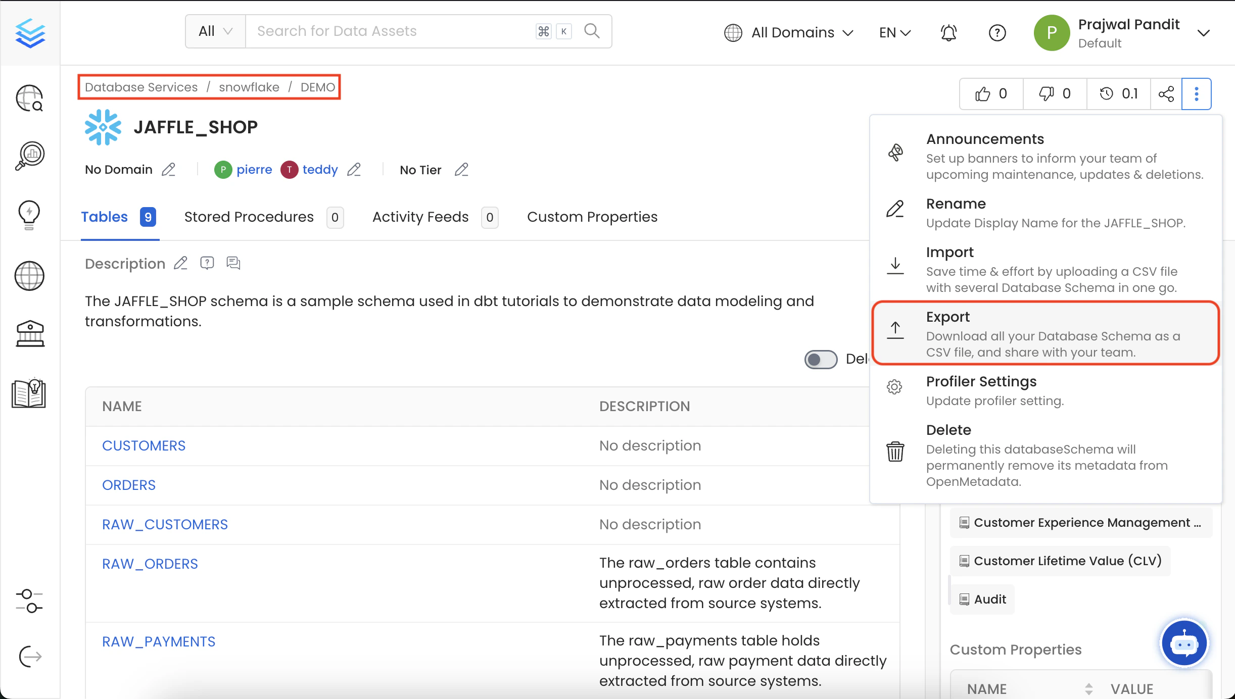 Export Database Schema CSV File