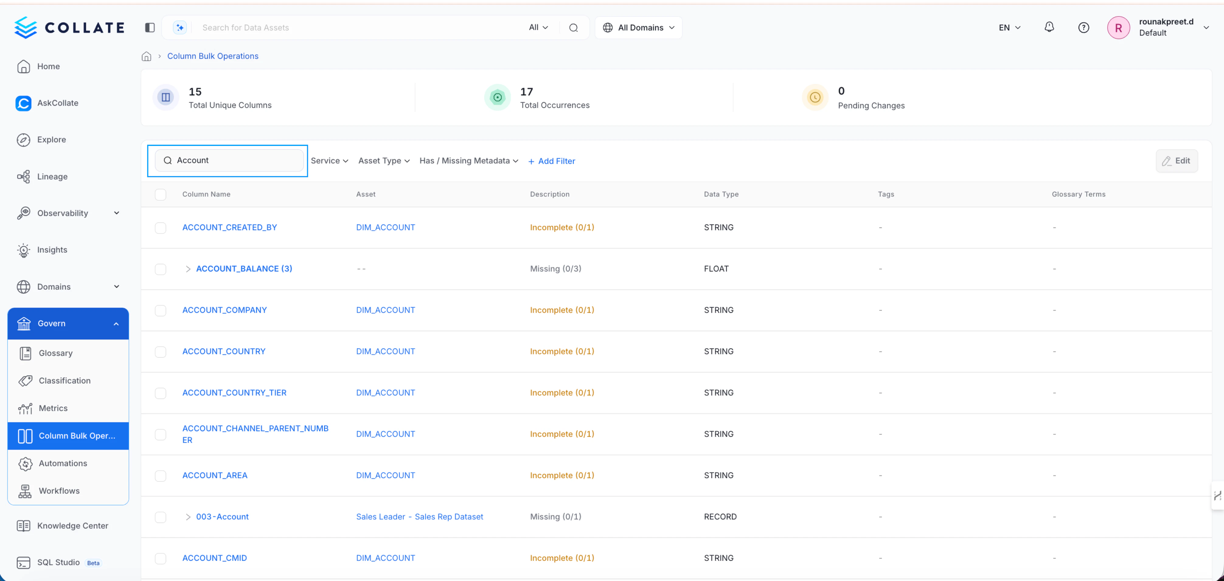 Search for Column Name