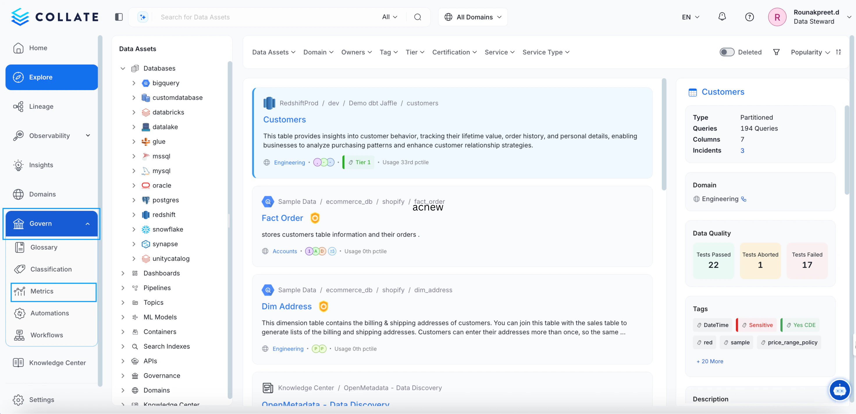 Navigate to the Metrics Section