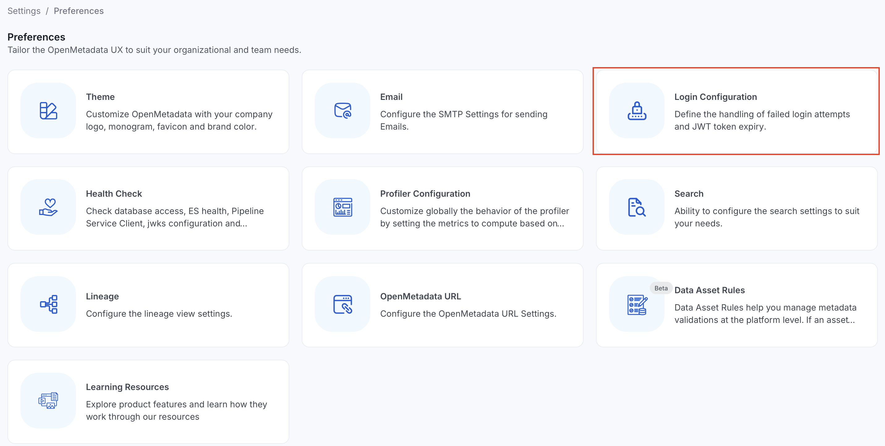 Login Configuration settings
