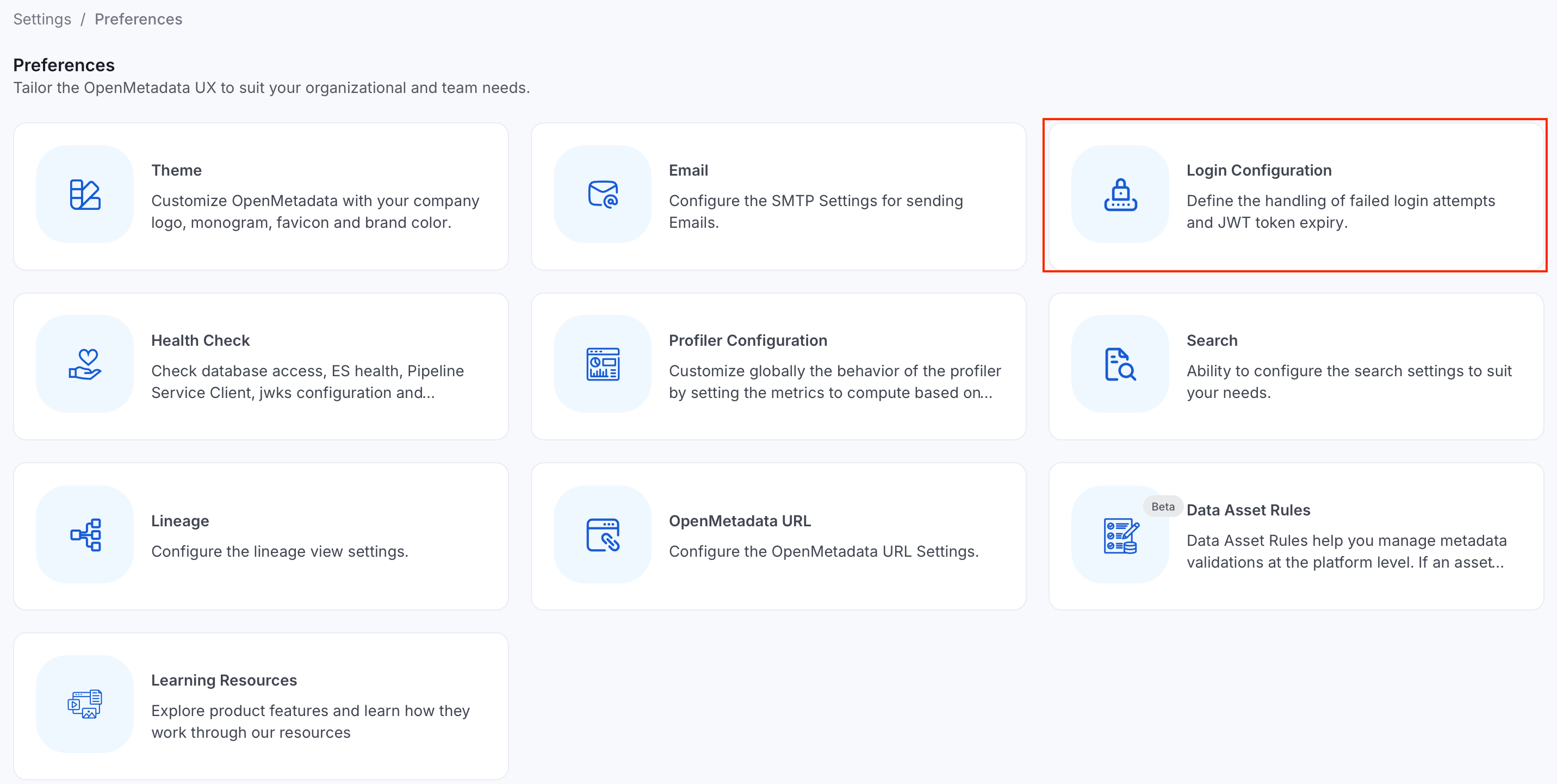Login Configuration settings