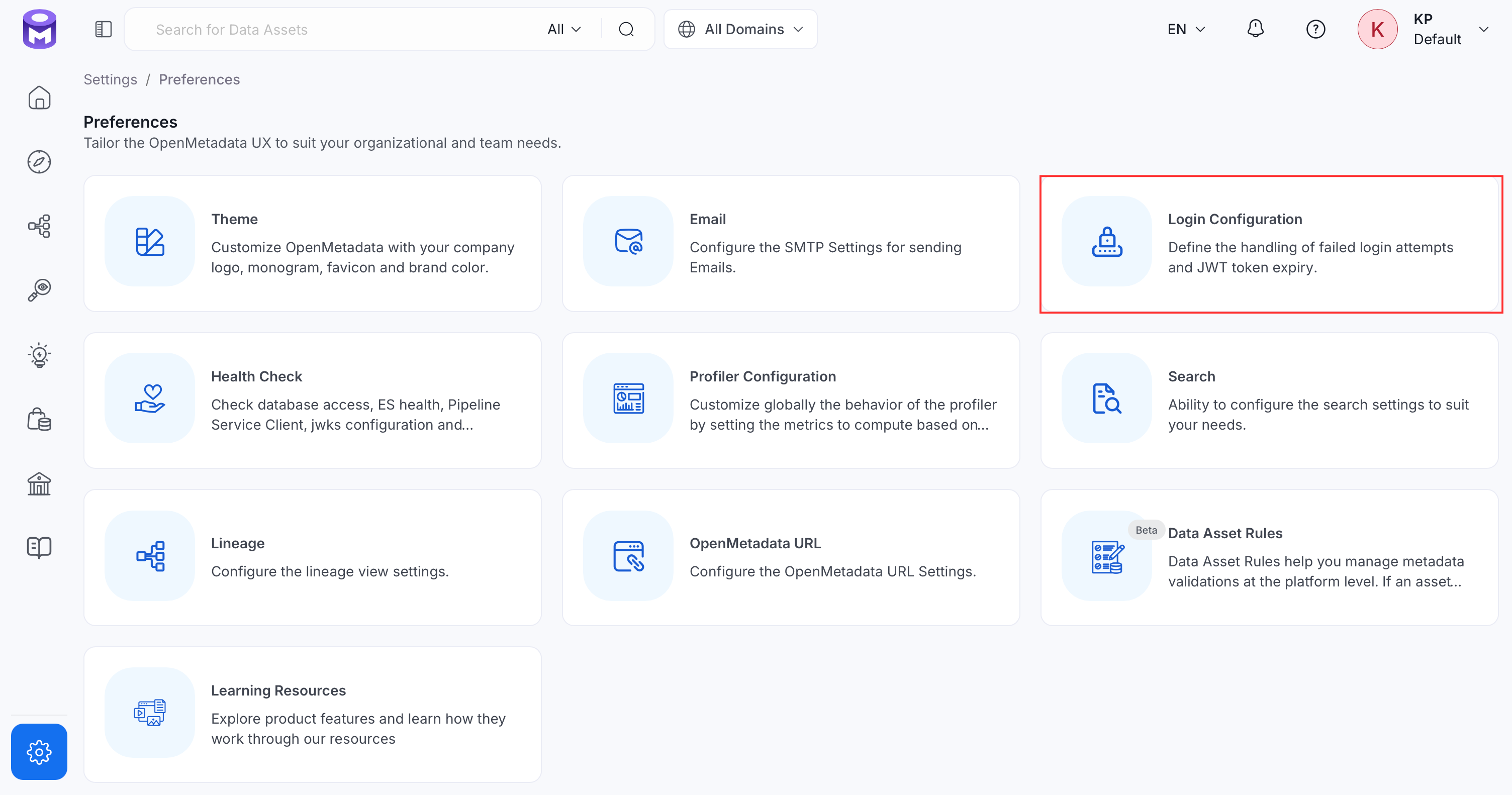 Login Configuration settings