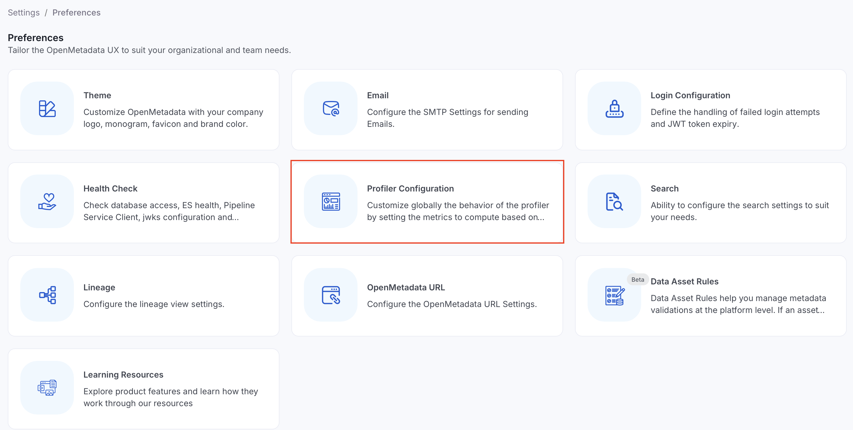 Profiler Configuration page