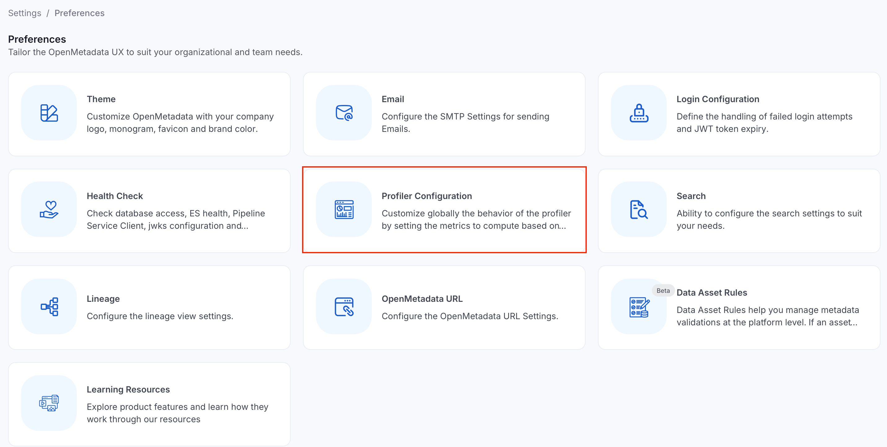 Profiler Configuration page