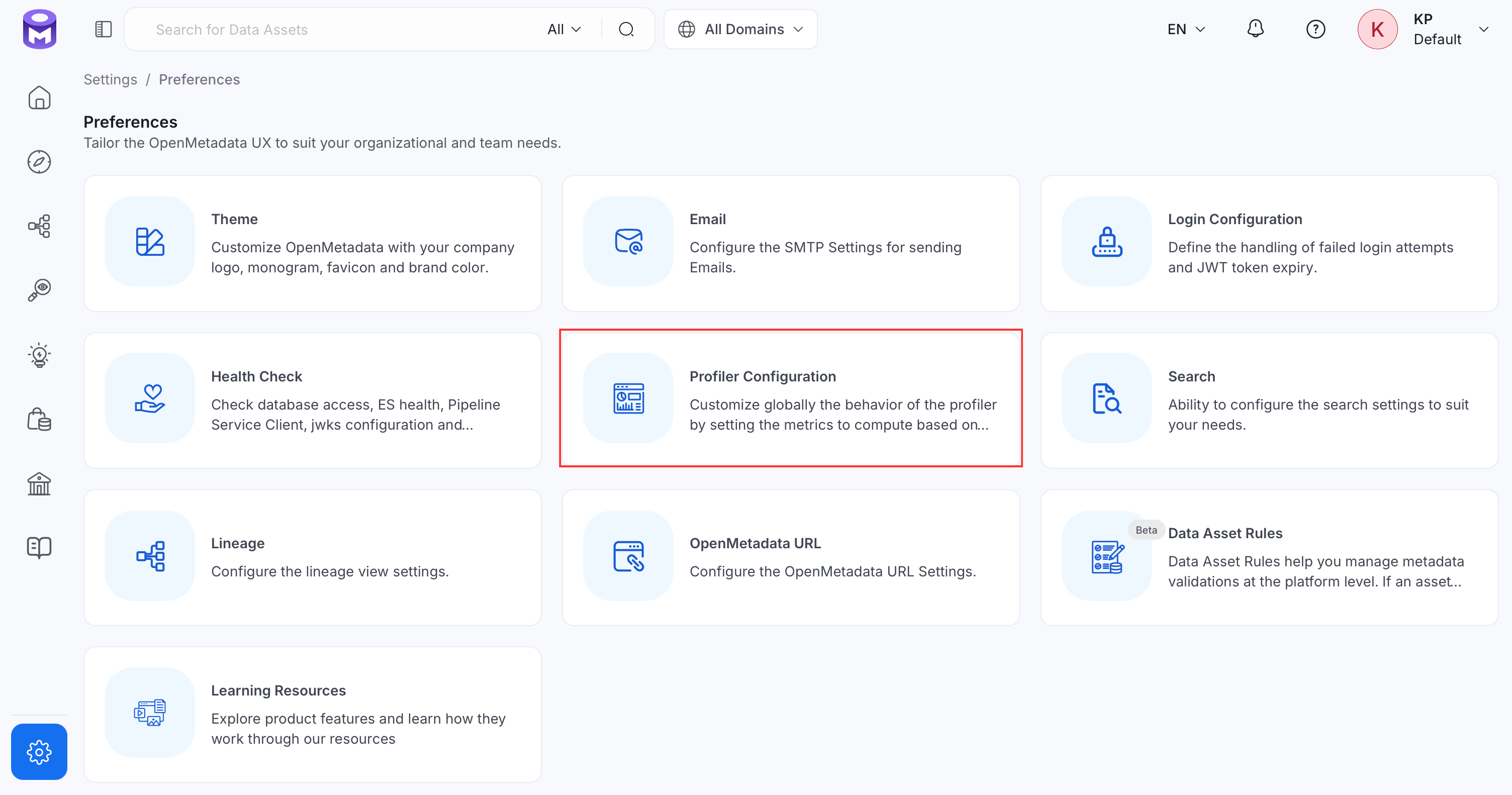 Profiler Configuration page