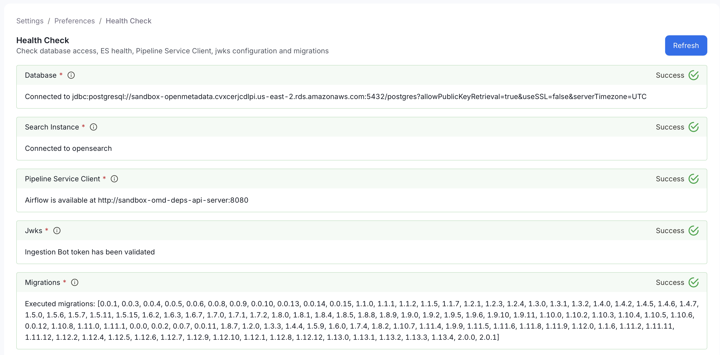 Health Check status for each dependency