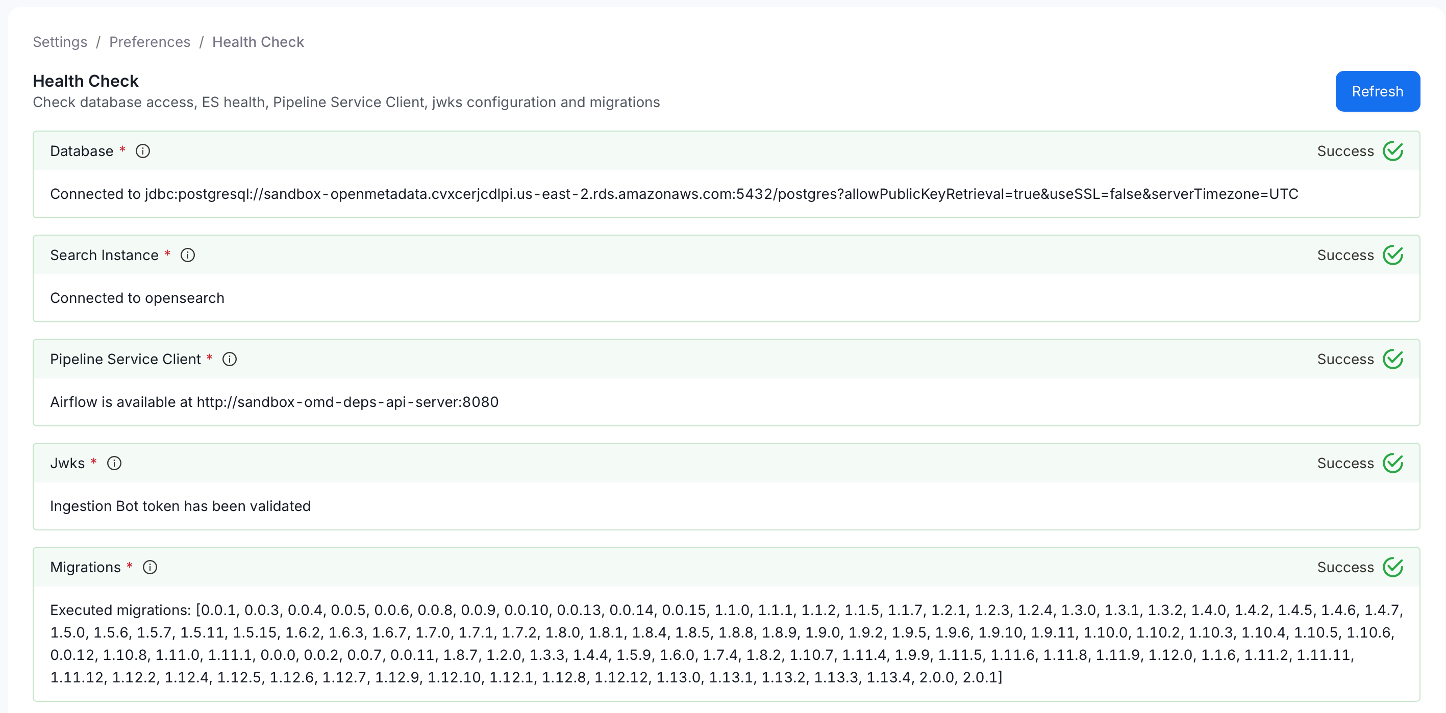 Health Check status for each dependency