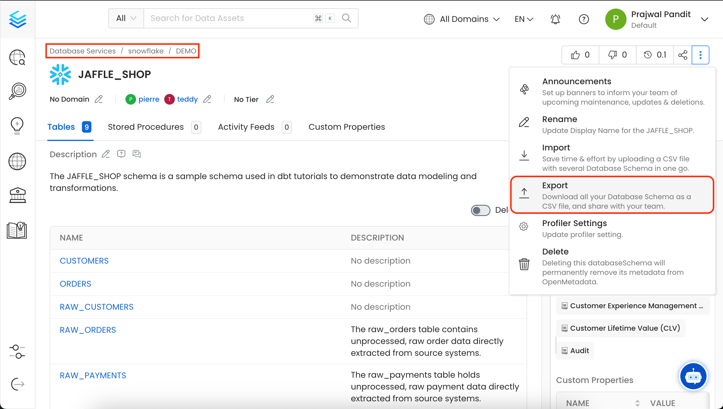 Export Database Schema CSV File