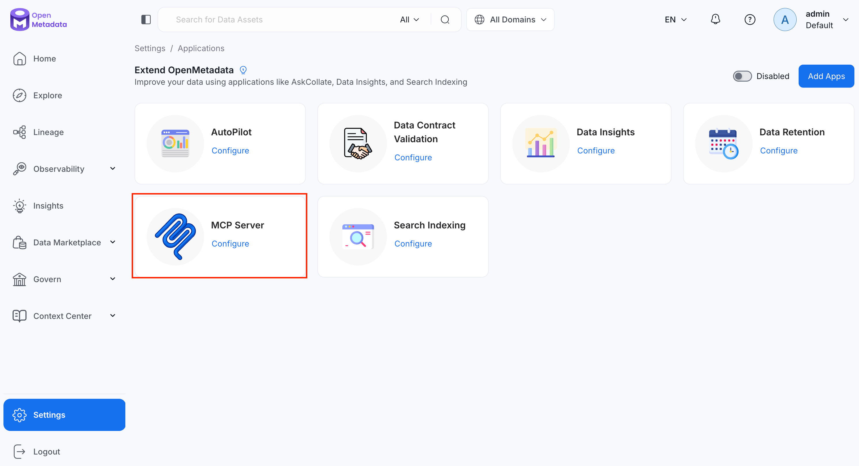 MCP Server listed under installed applications
