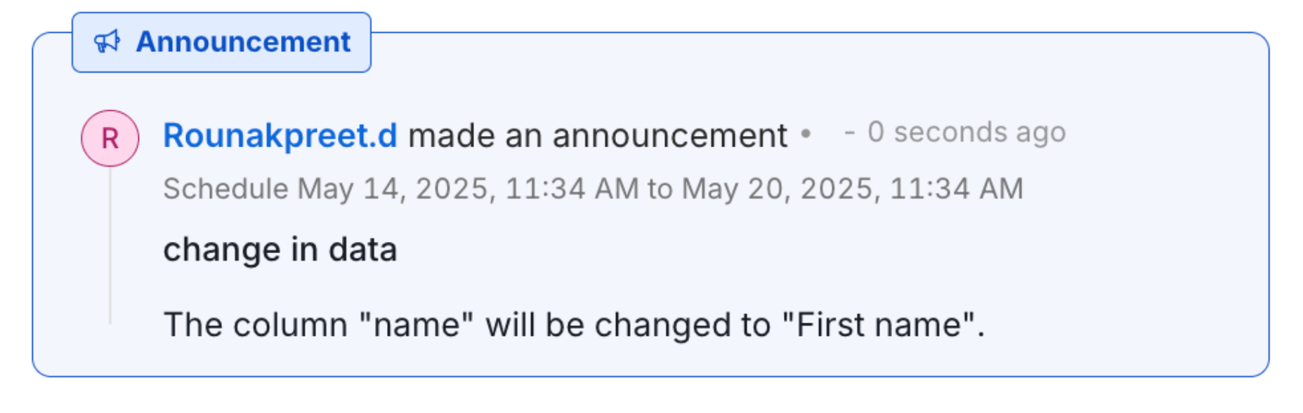 Details of an Announcement