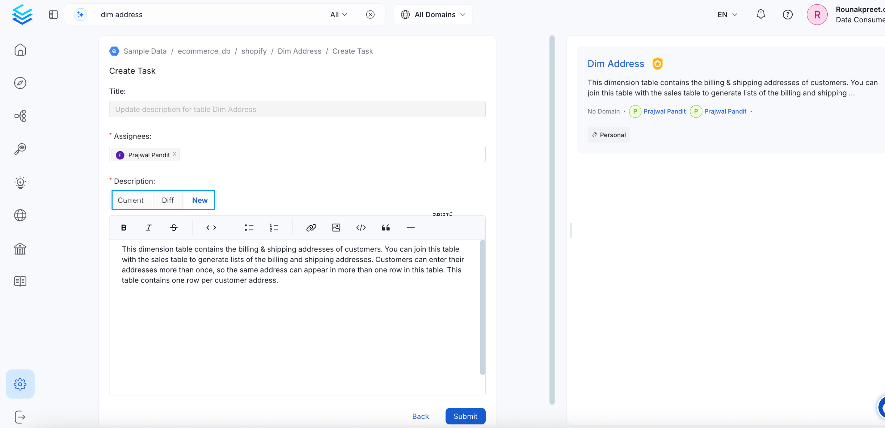 Create a Task for Data Asset Description