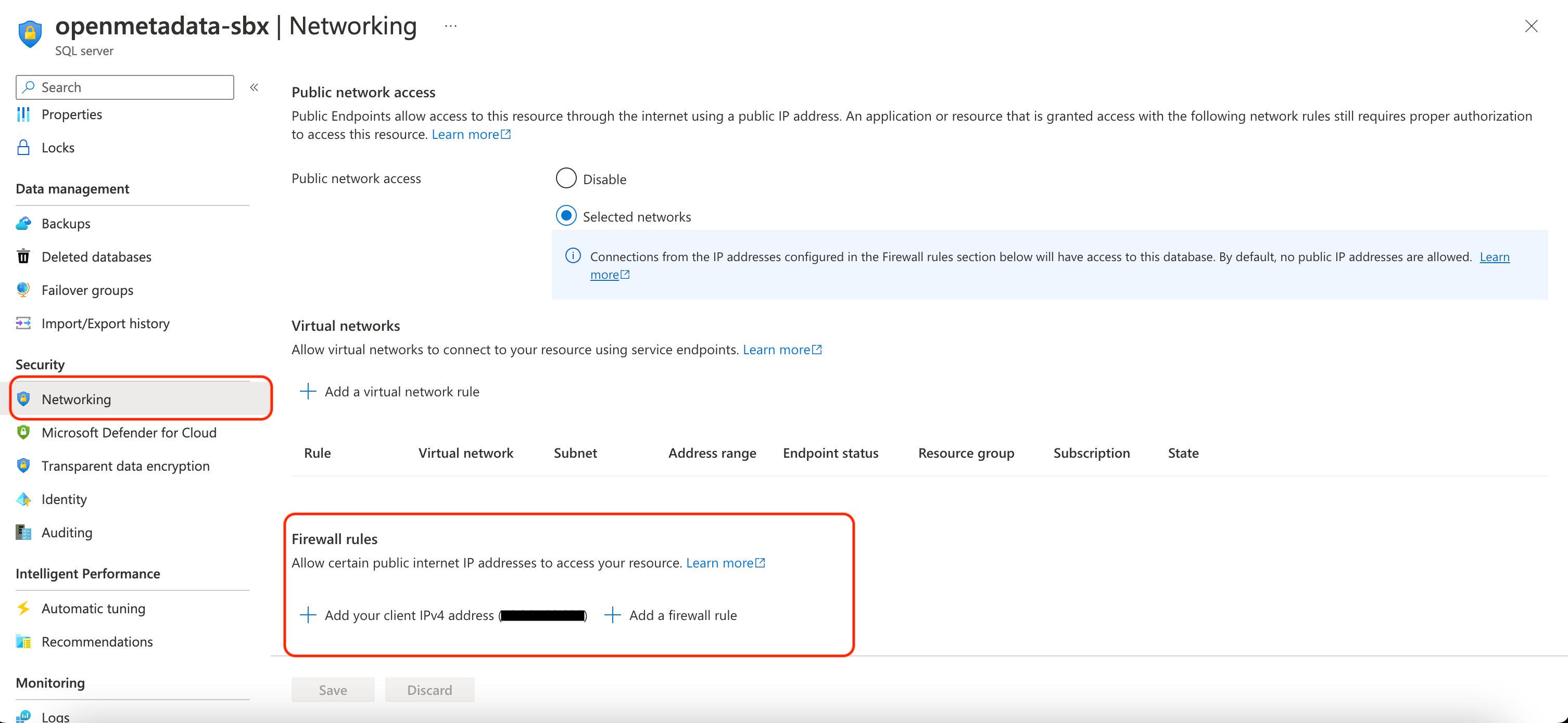 azure sql firewall rules