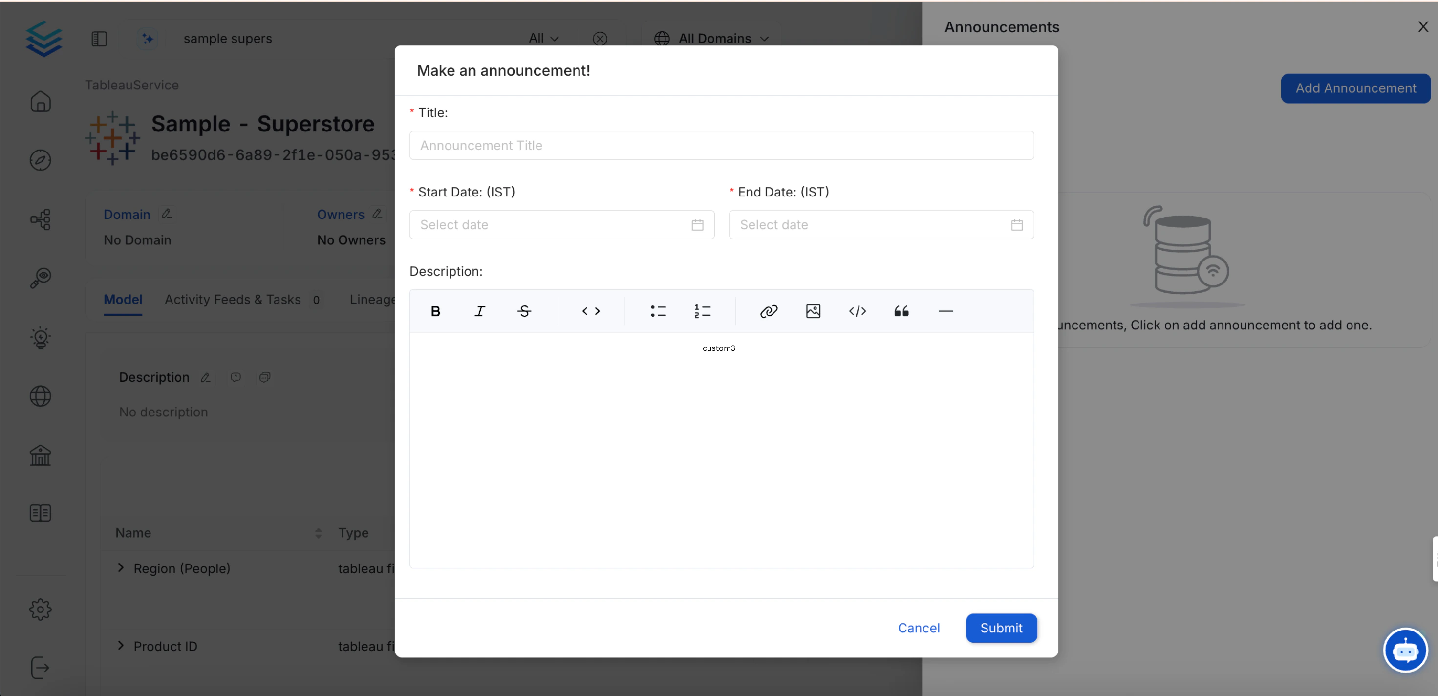 Add the Announcement Details