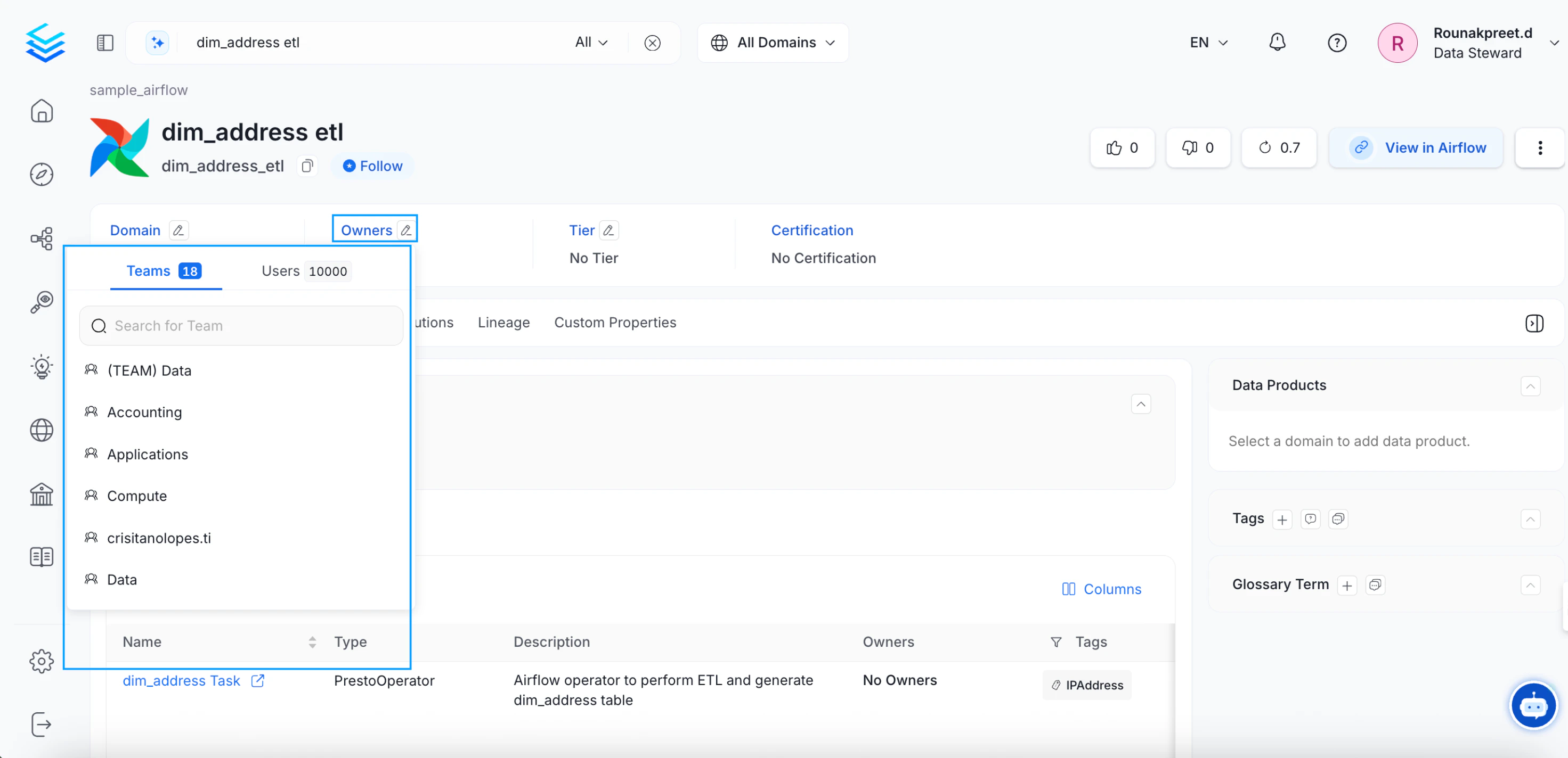 Assign an Owner to a Data Asset