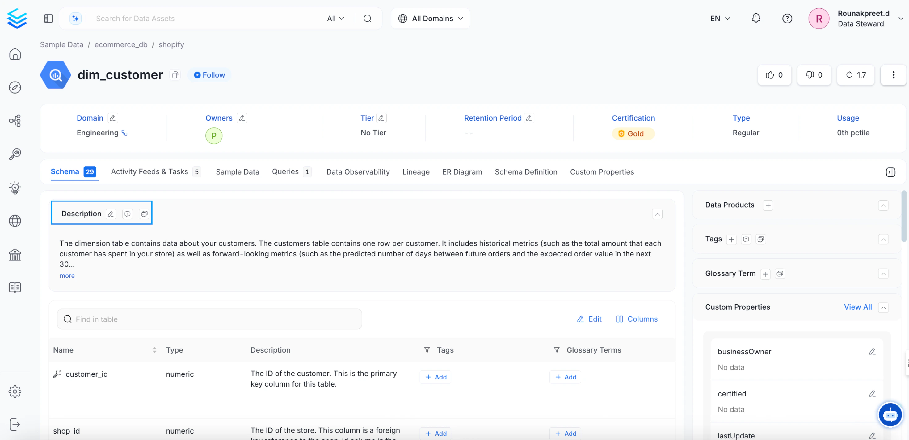 Add or Edit the Data Asset Description