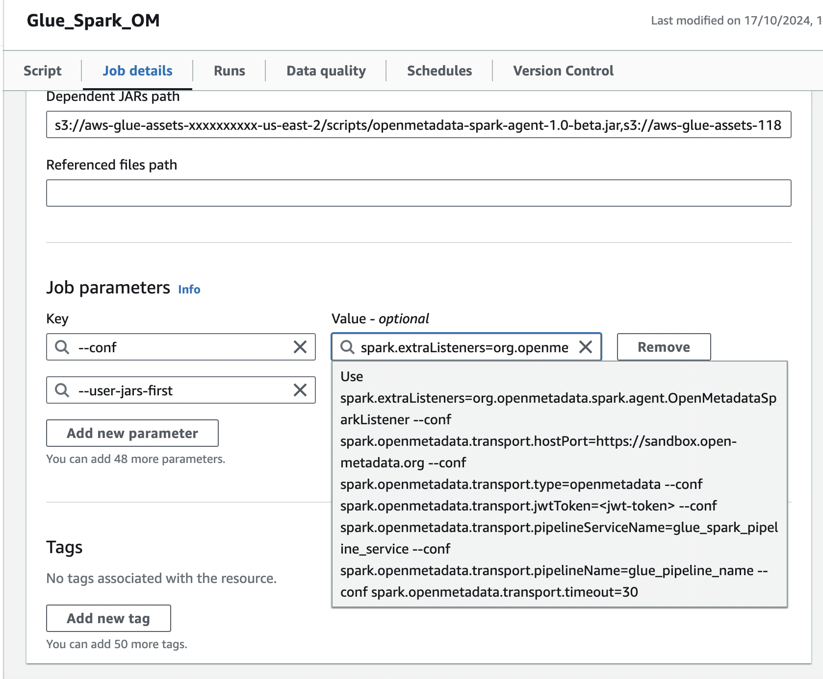 Glue Job Configure Params