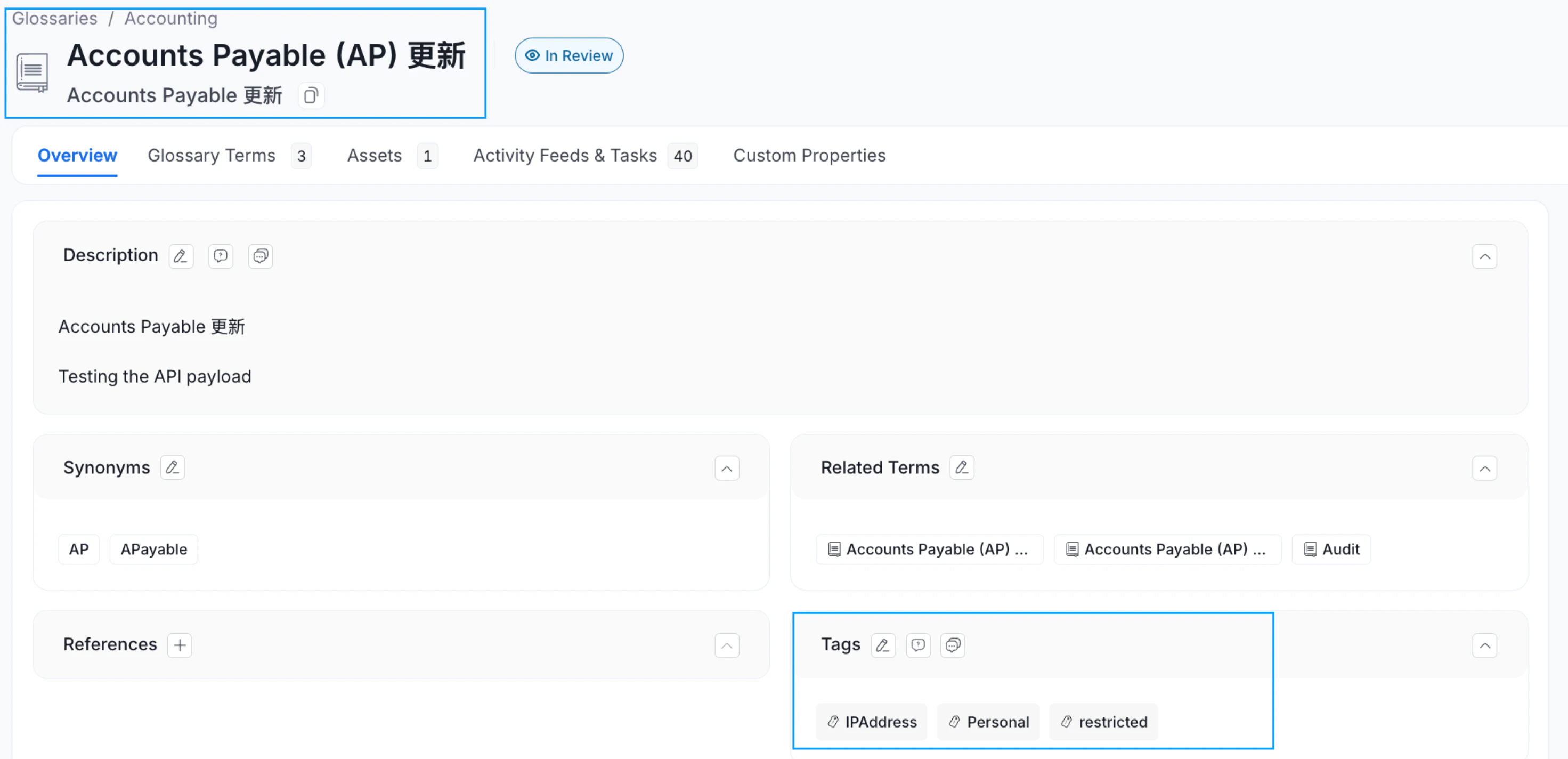Glossary Term and Tag gets Added to the Data Asset