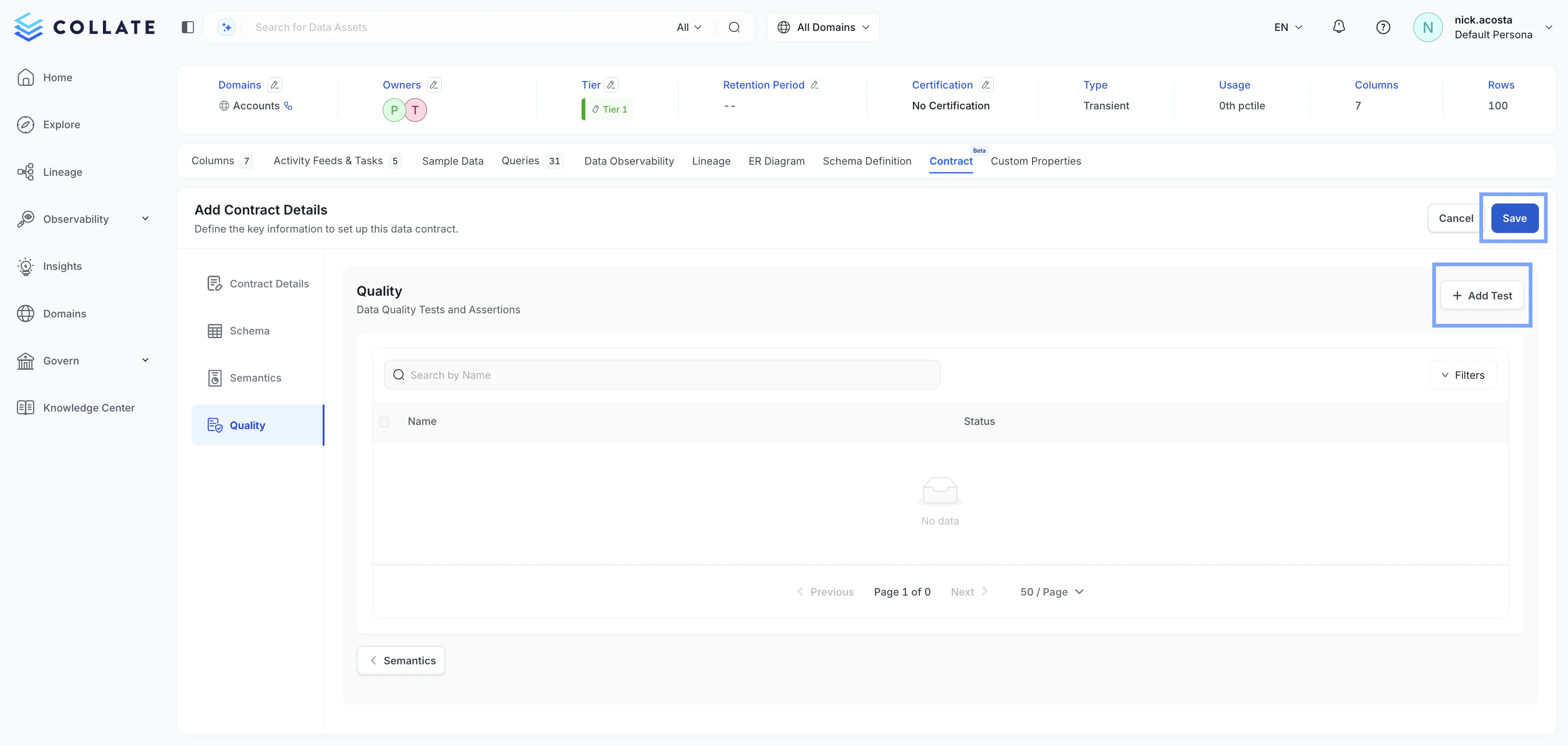 Adding data quality tests to an OpenMetadata Data Contract
