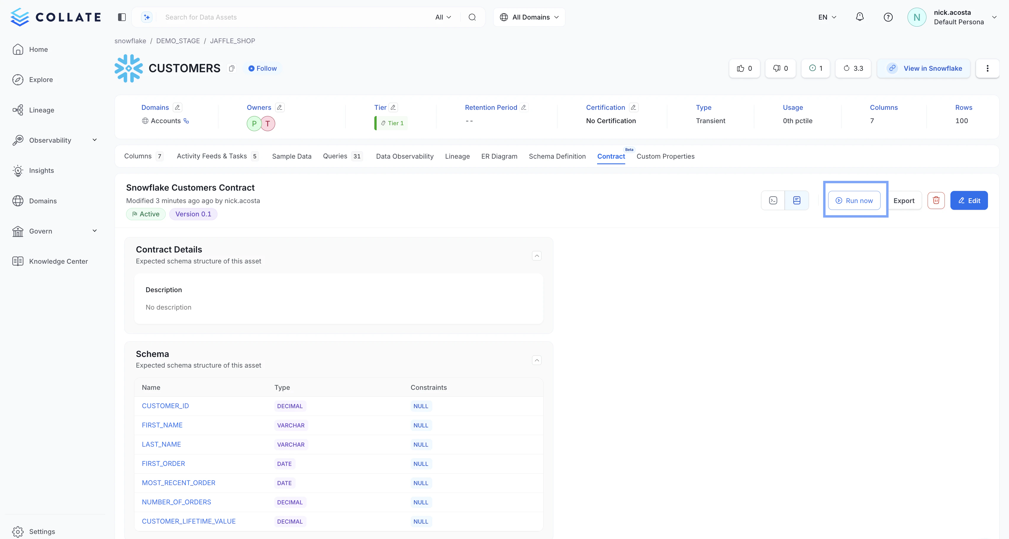 Running an OpenMetadata Data Contract