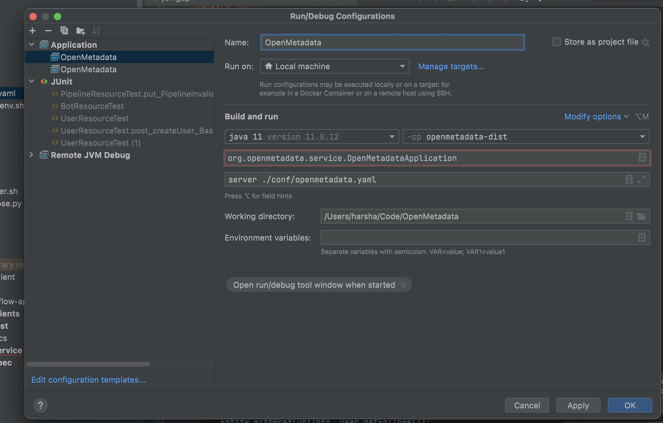 Intellij Runtime Configuration
