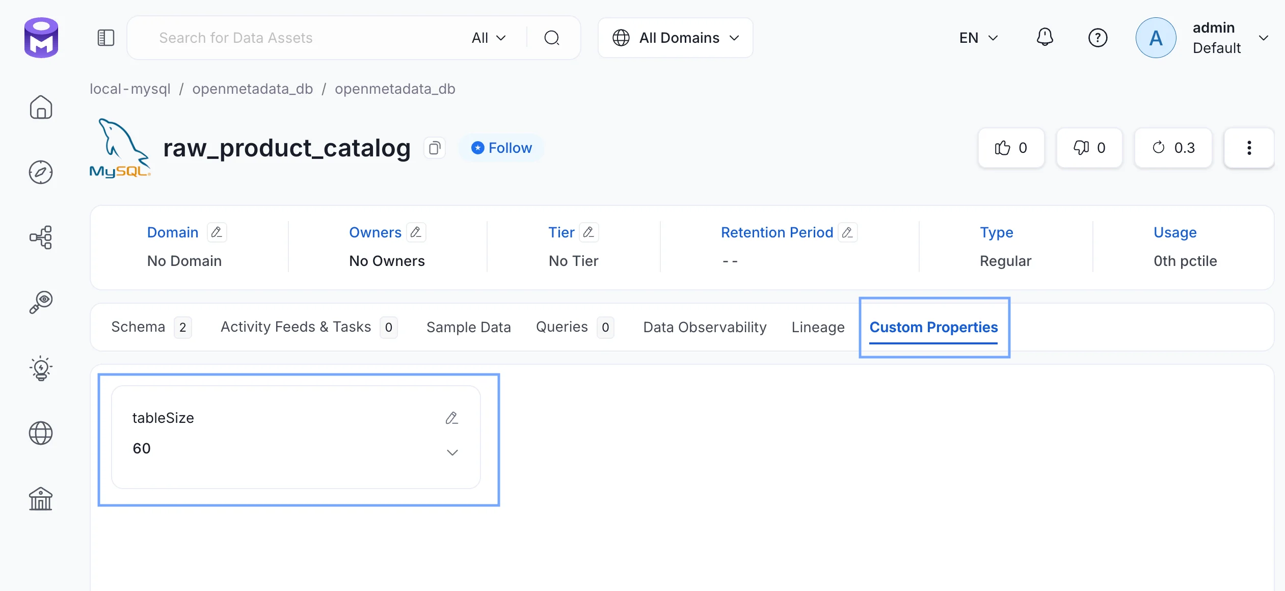 Custom property added to table