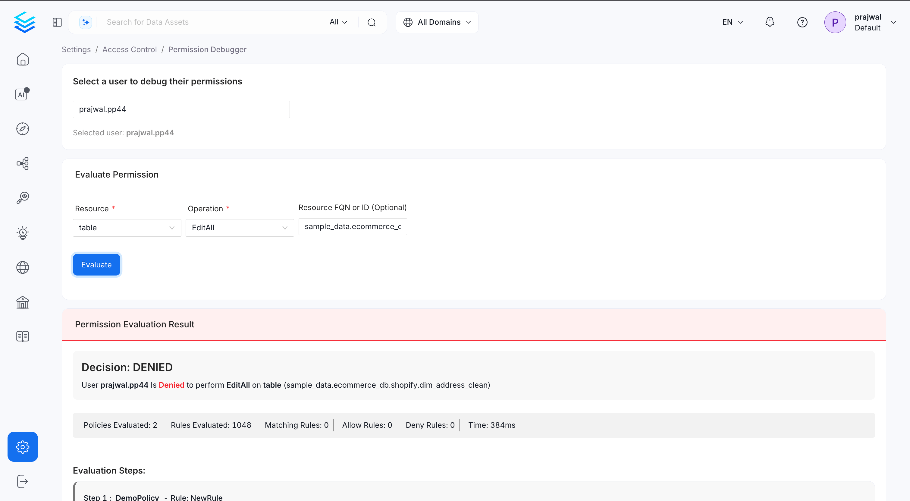 Permission Debugger Example: DENIED