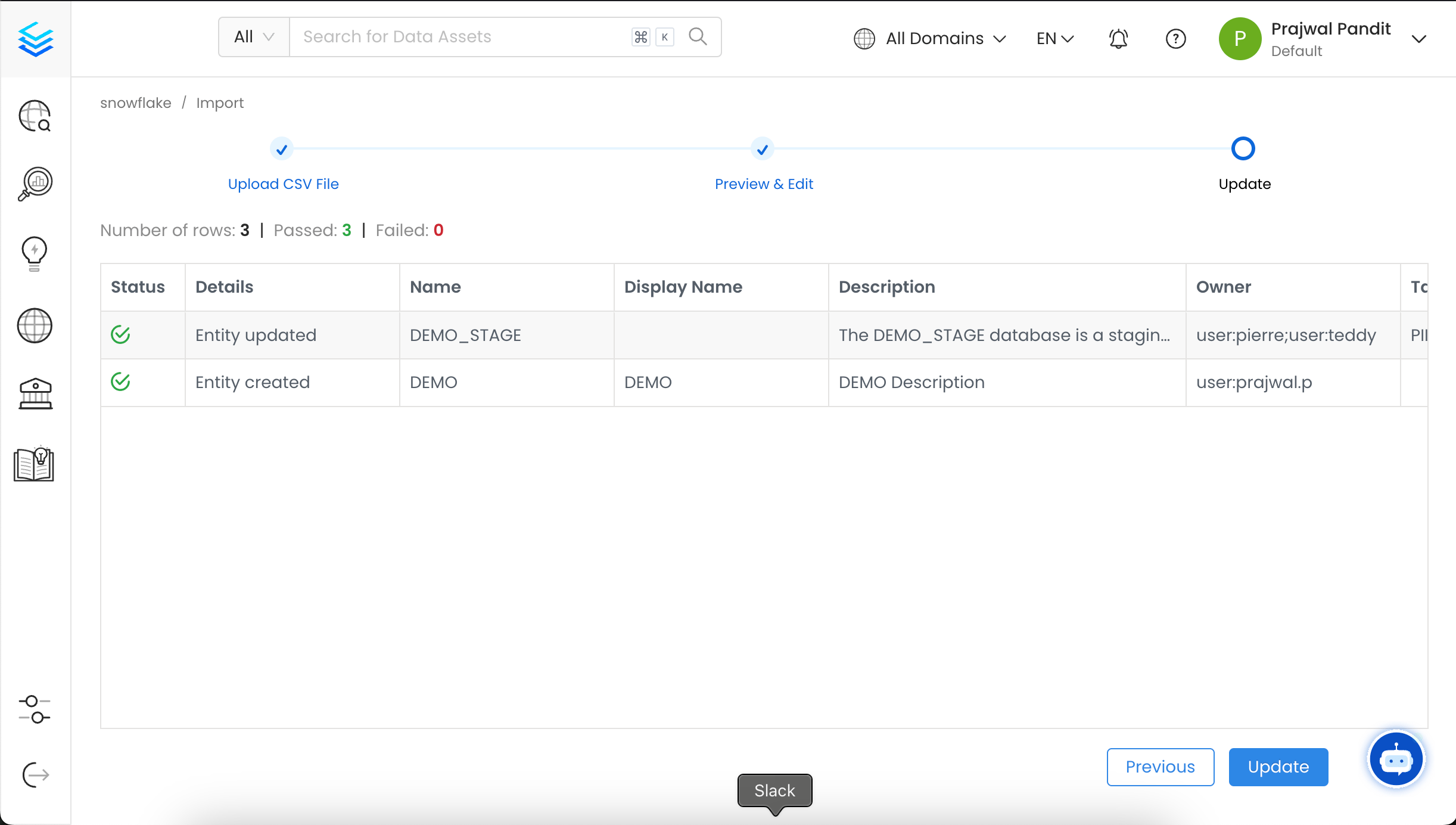 Validate the updated Data Assets