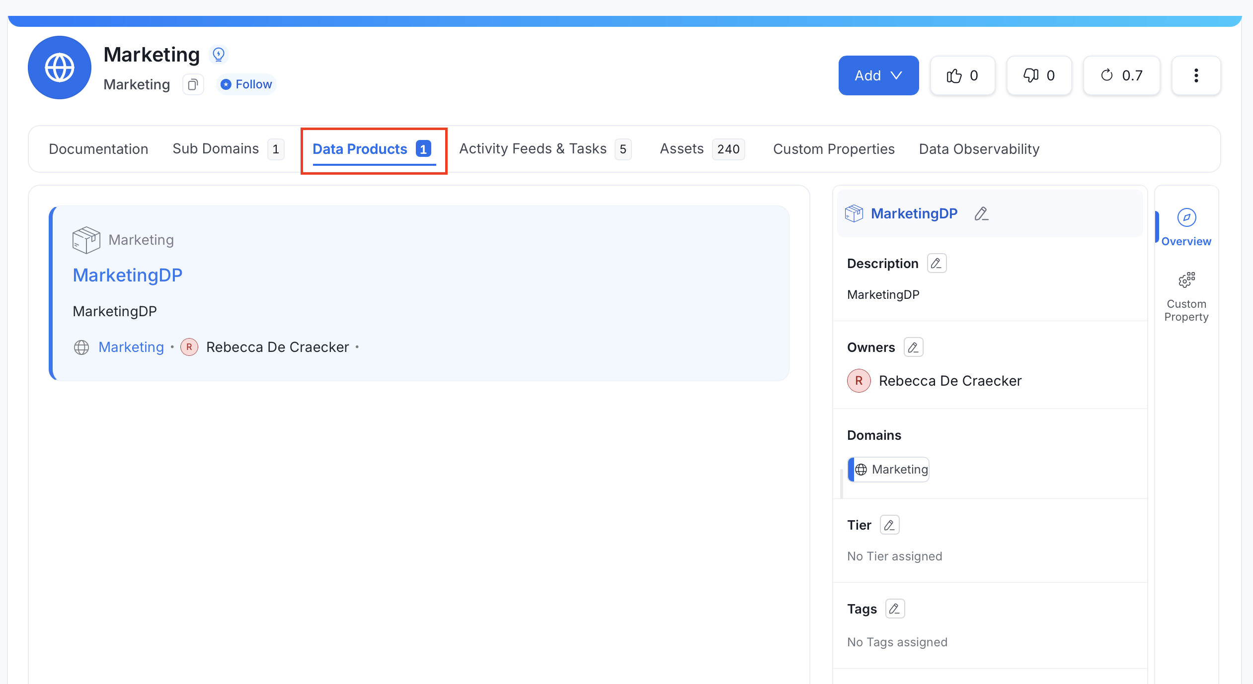 Data Product tab