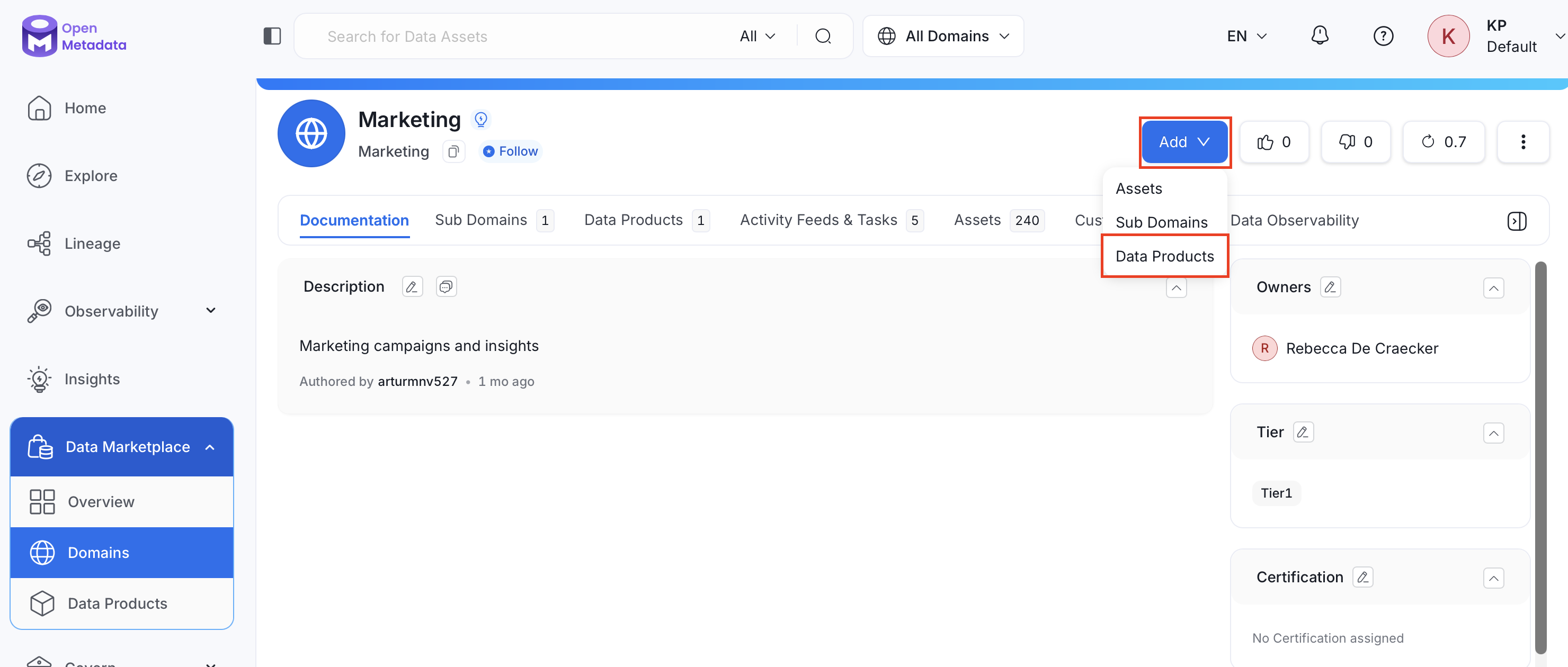 Add data product
