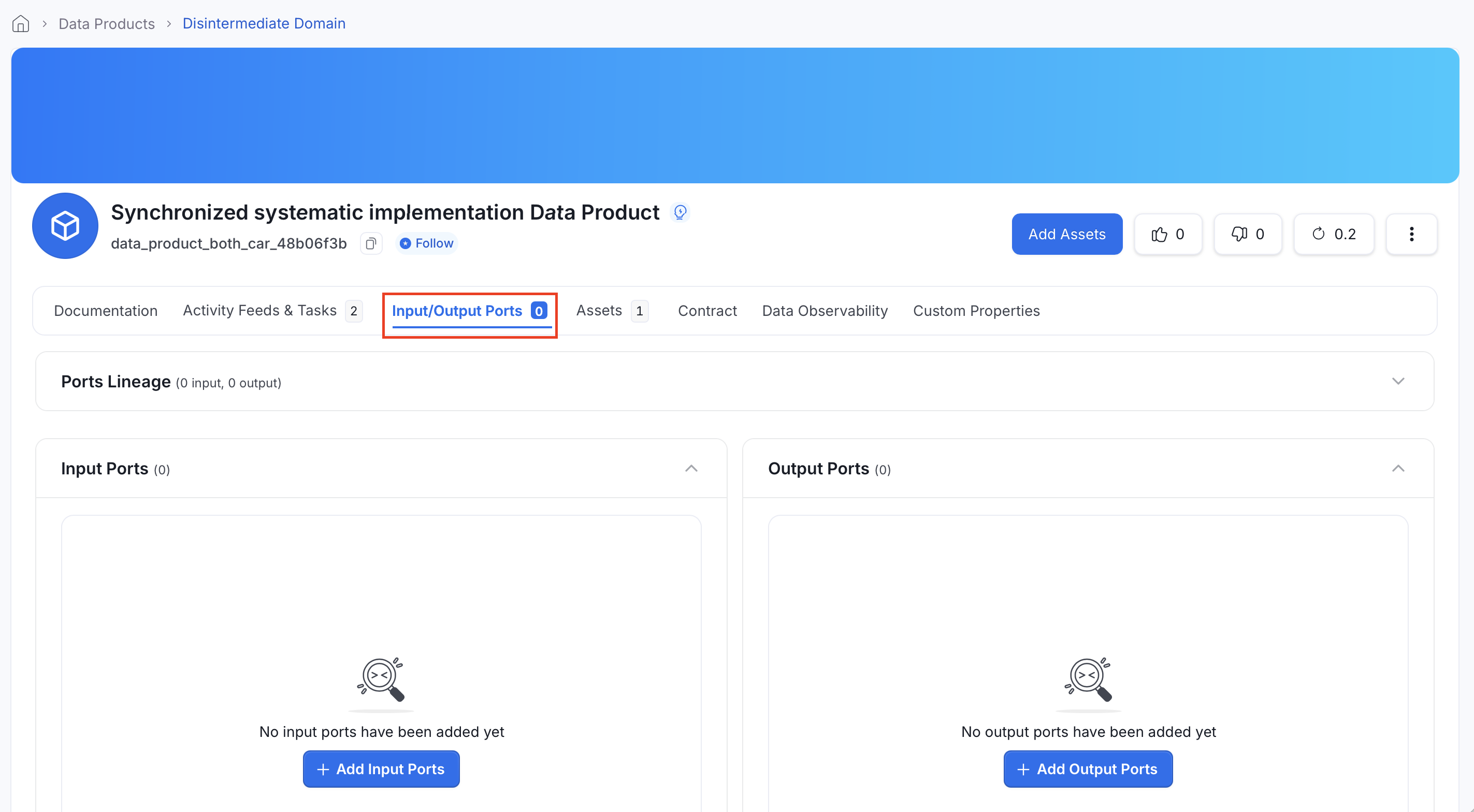 Input/Output Ports tab on a data product