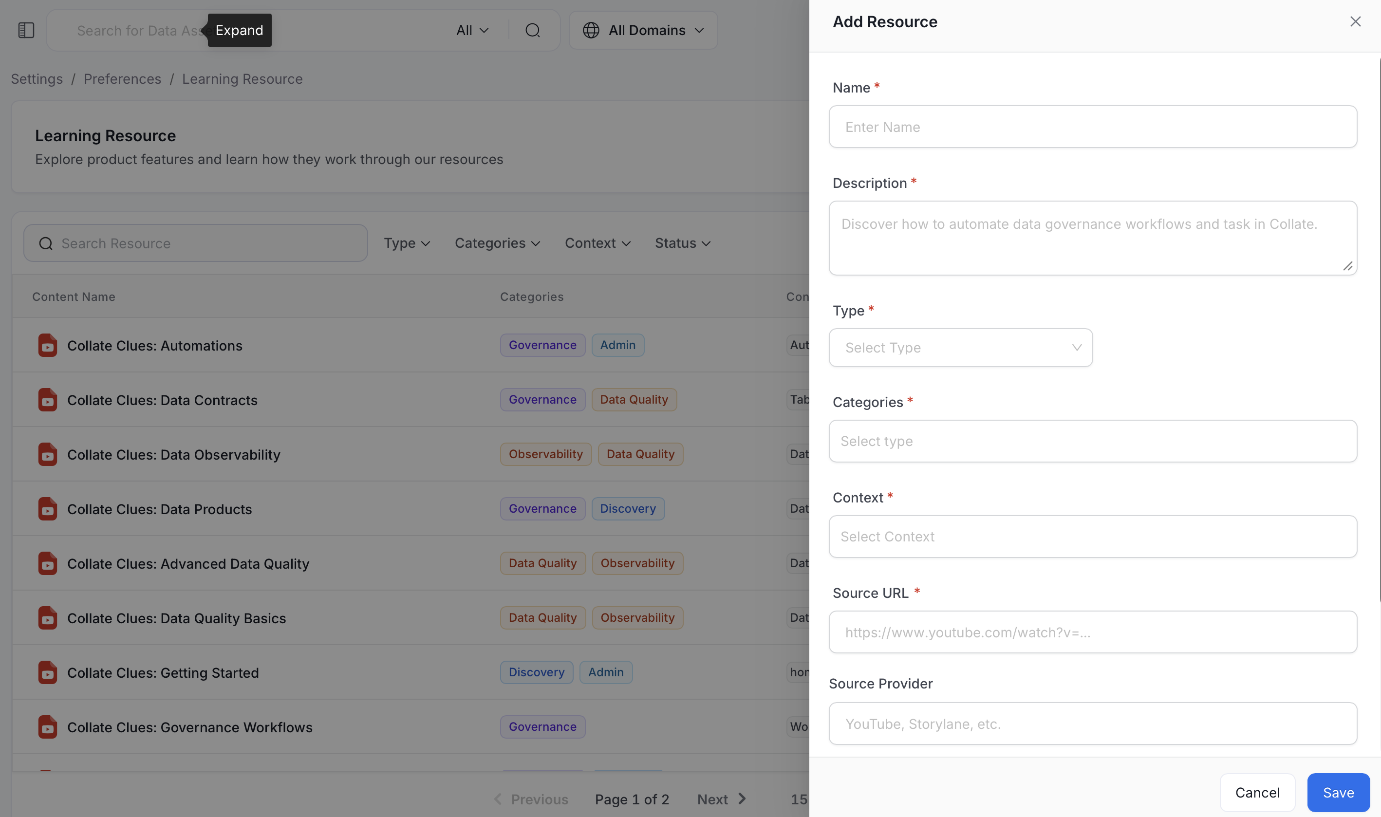 Add Resource form