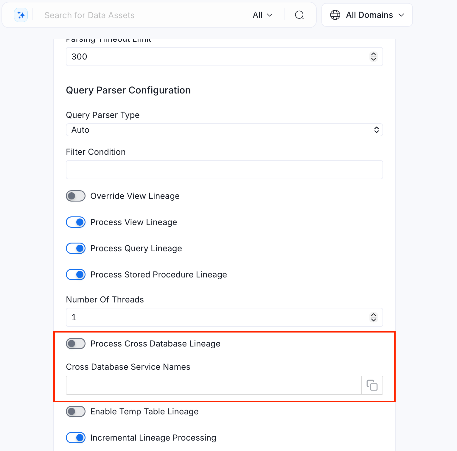 Configure cross-database lineage options