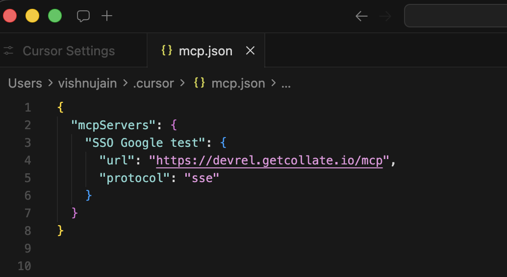 Cursor mcp.json with MCP server configuration