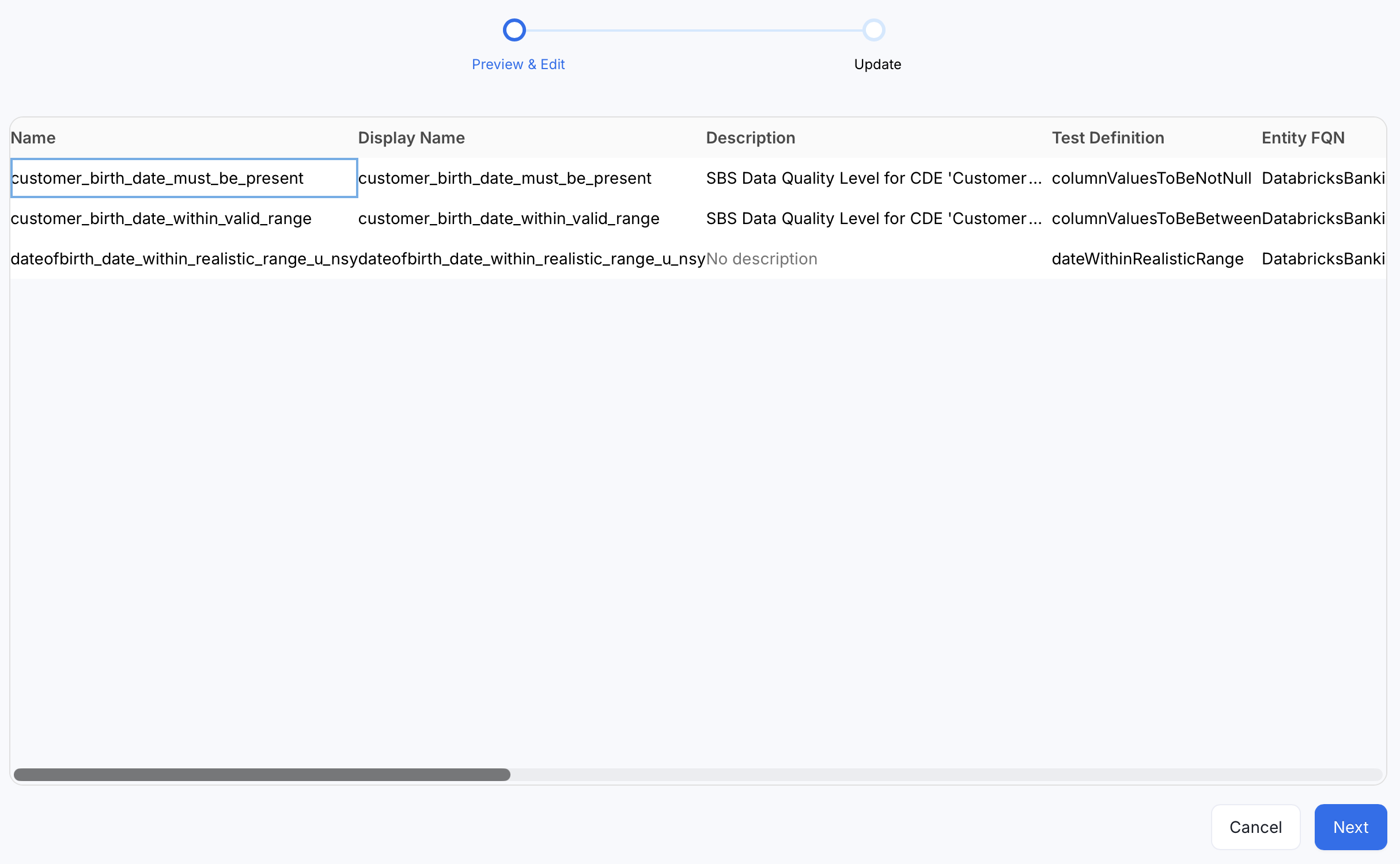 Edit test cases in the inline grid