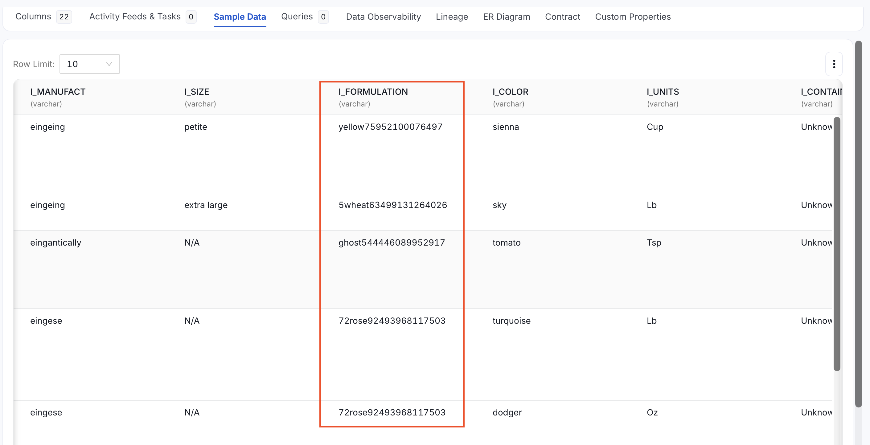 Sample data showing sensitive values that triggered auto-classification