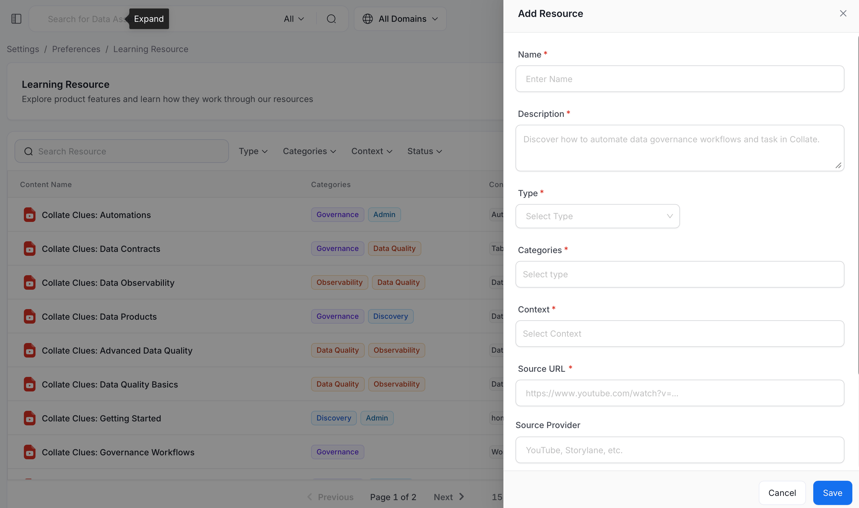 Add Resource form