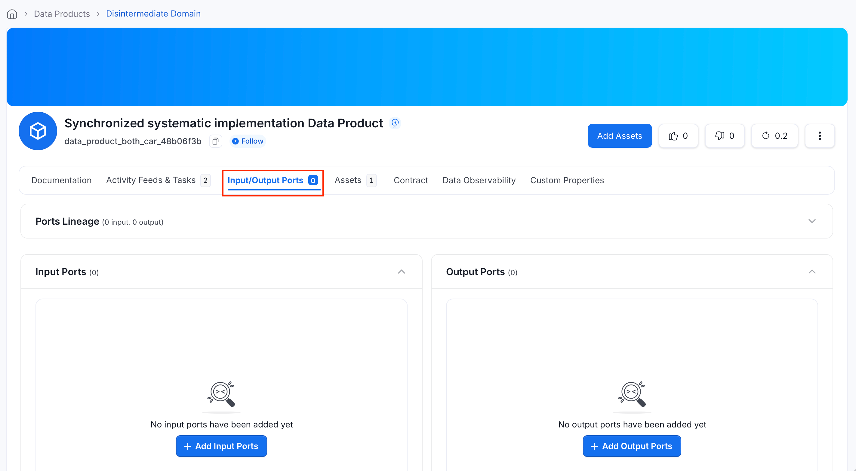Input/Output Ports tab on a data product