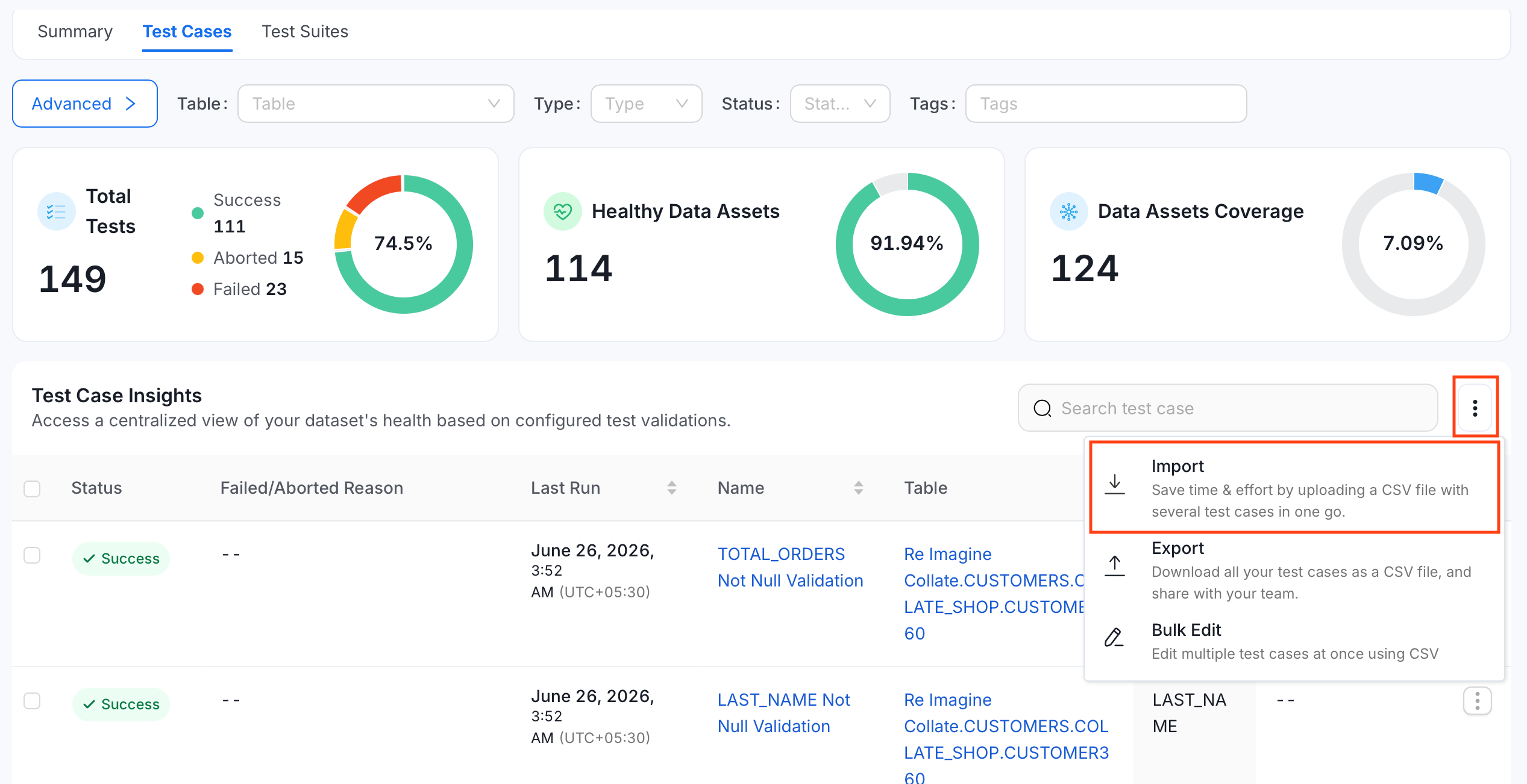 Import test cases platform-wide