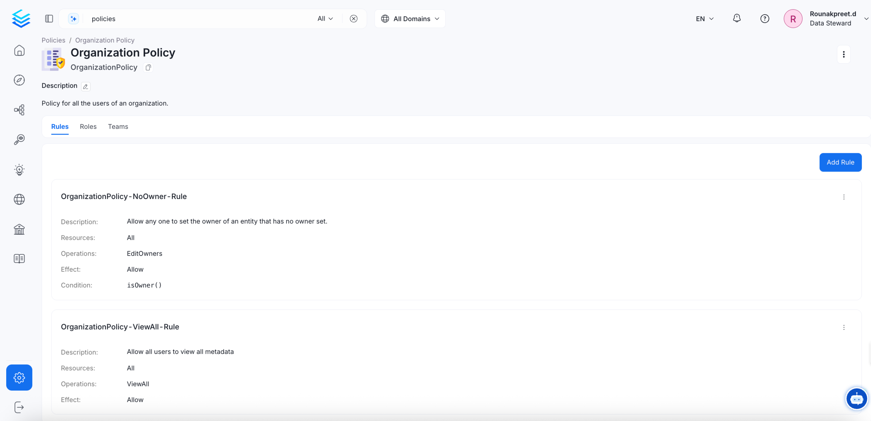 Organization Policy showing the two default rules