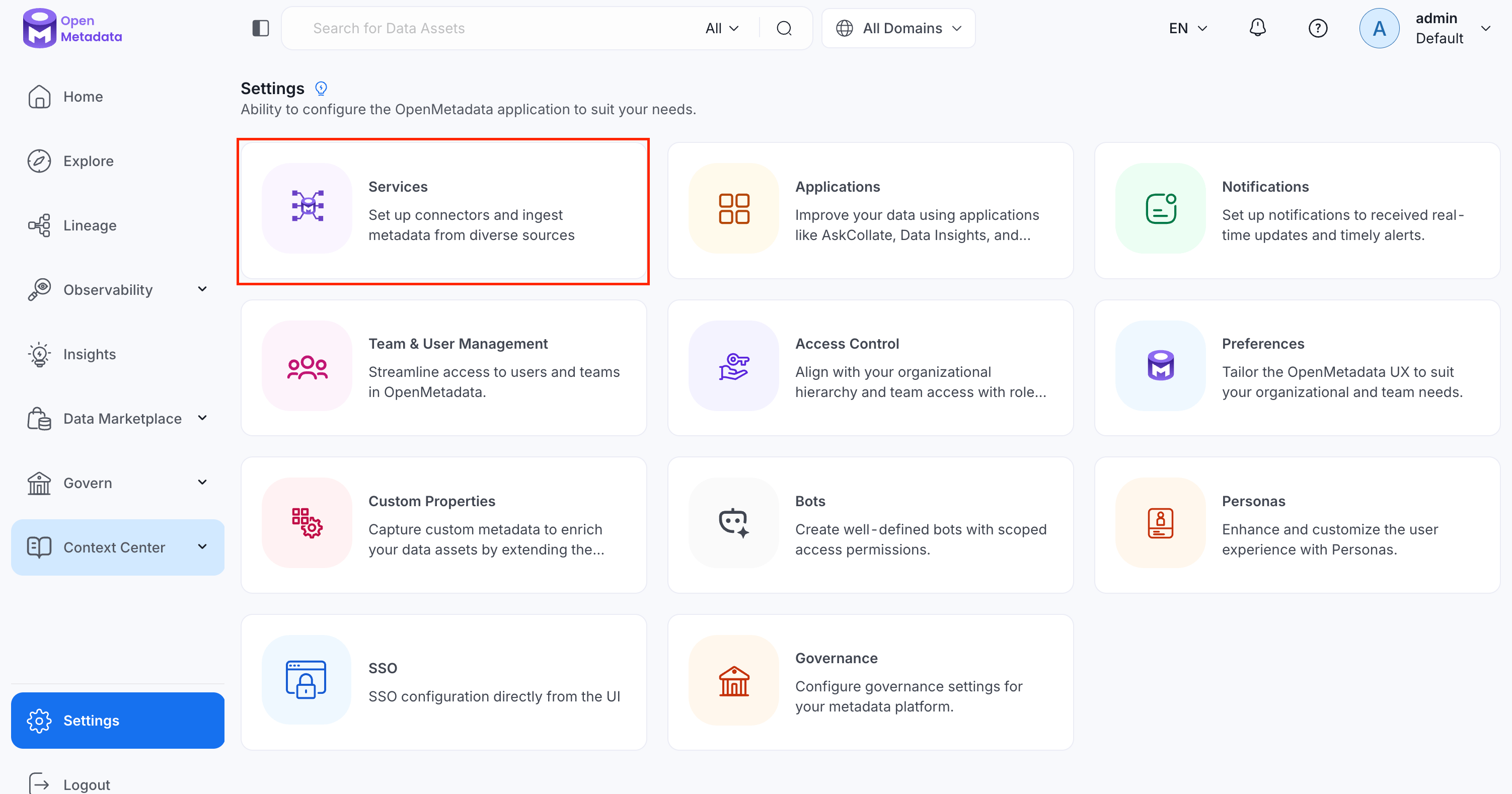 Navigate to Settings and Services