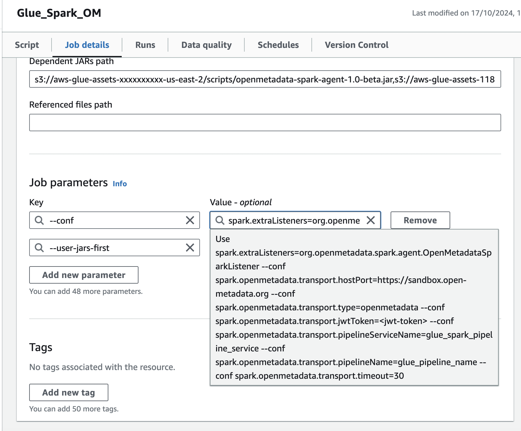 Glue Job Configure Params