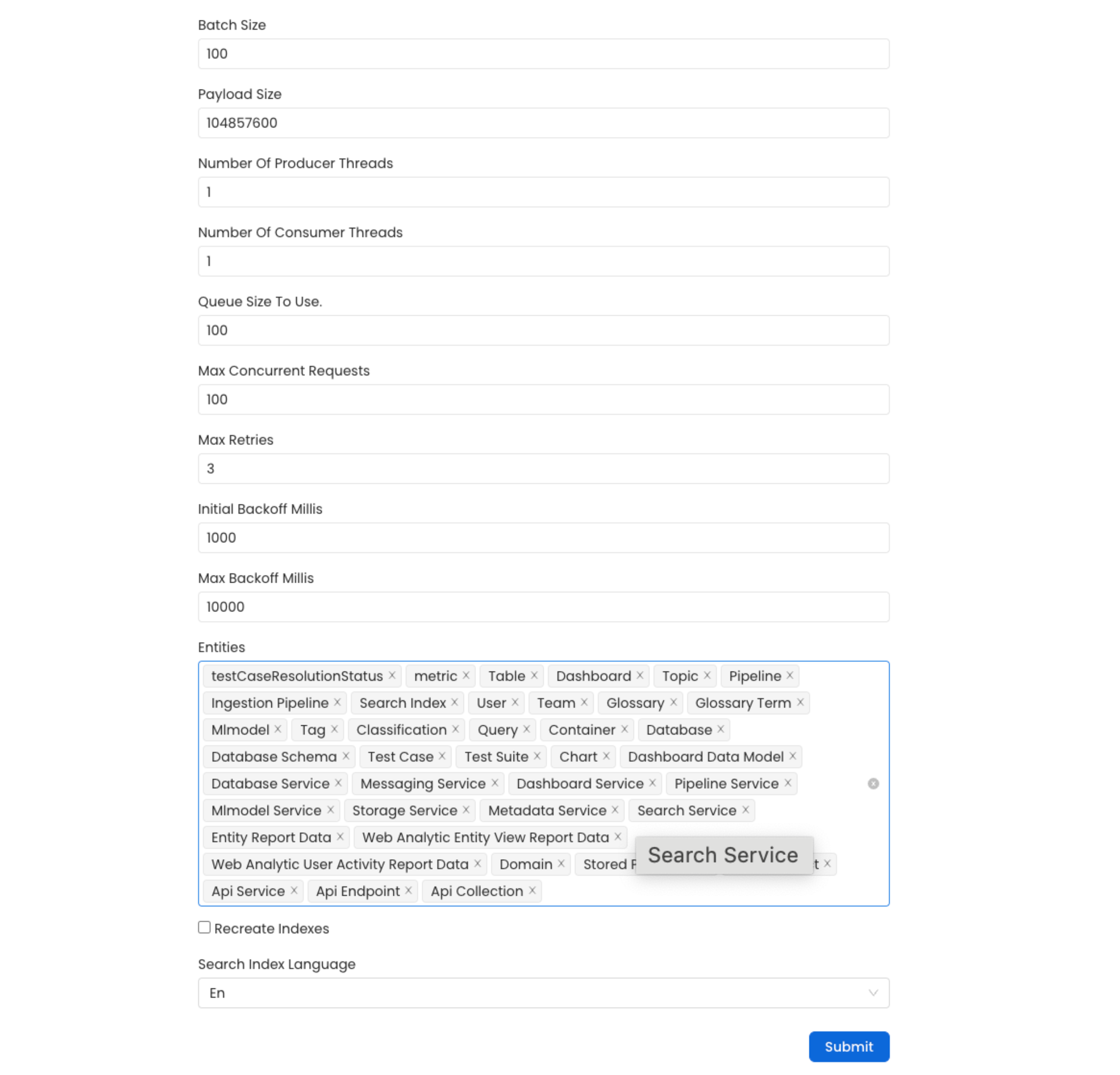 Reindex Configuration