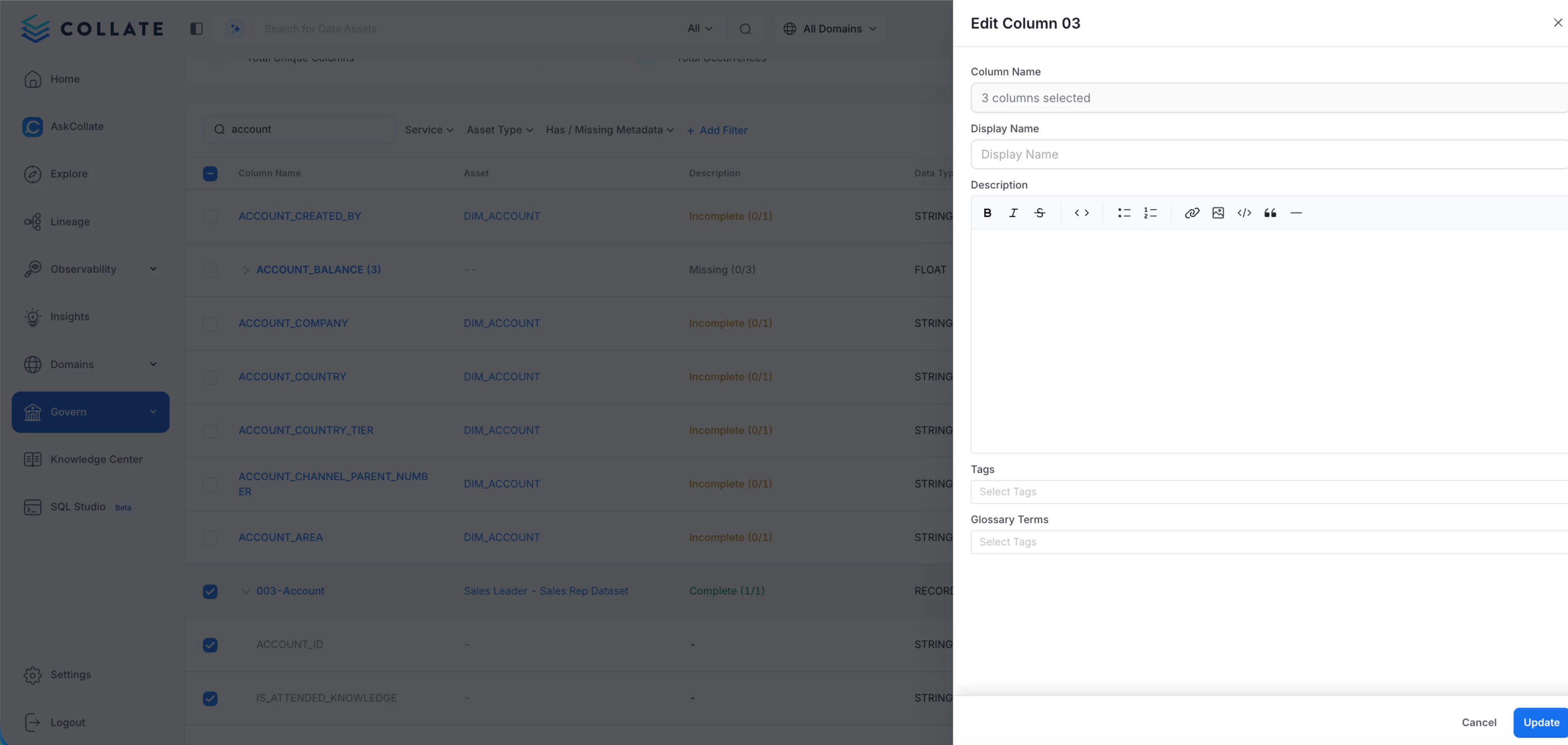 Metadata Status Indicators