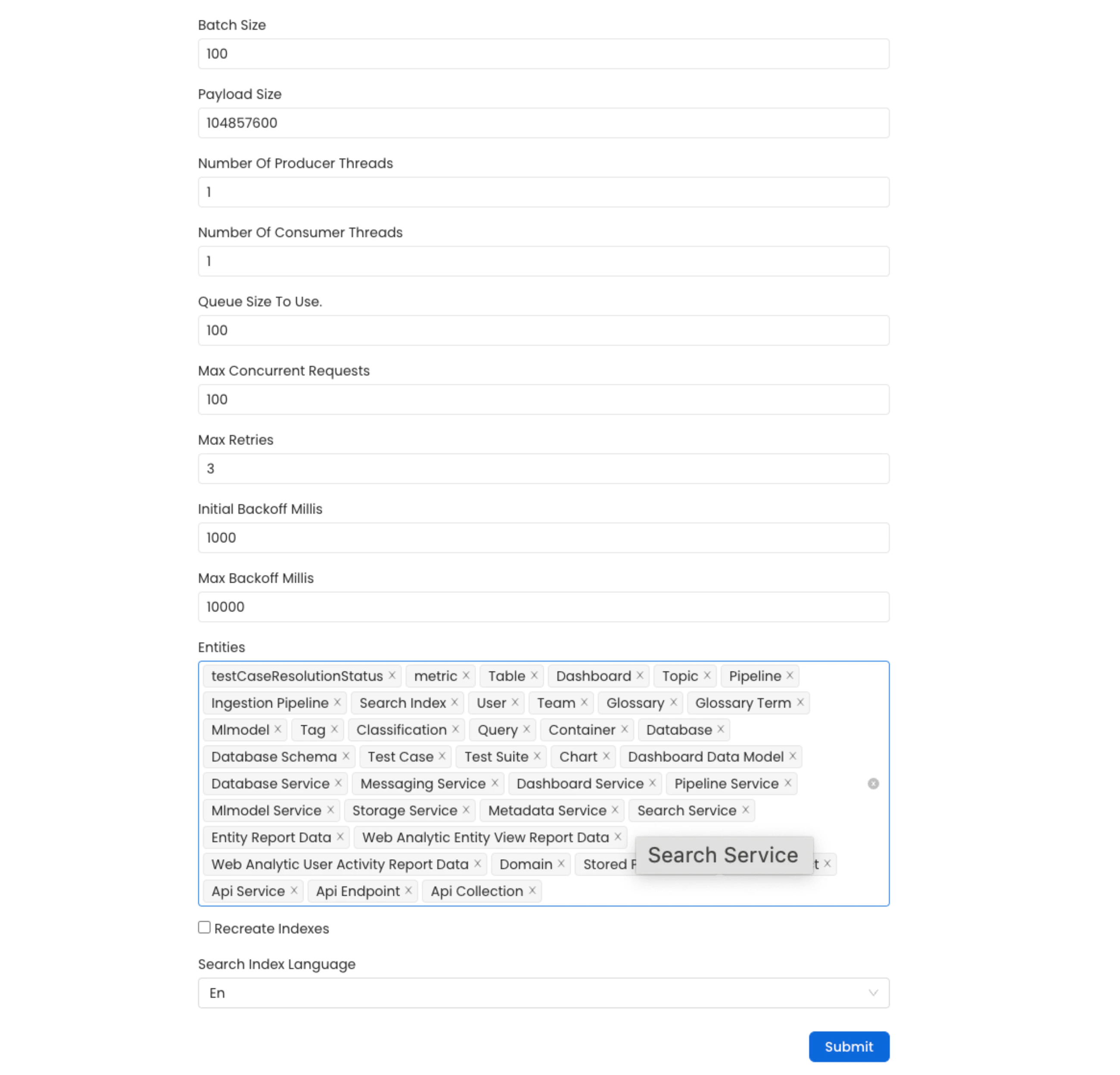 Reindex Configuration