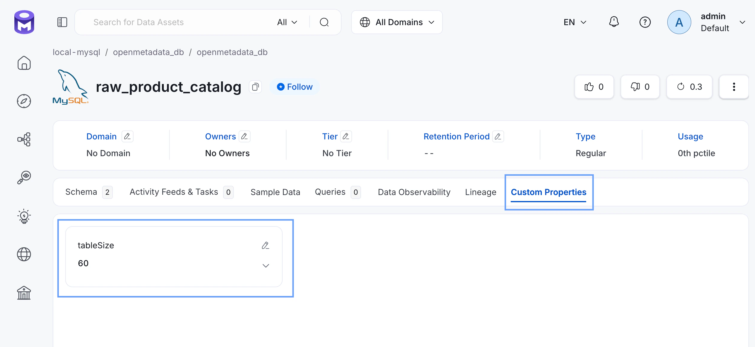 Custom property added to table